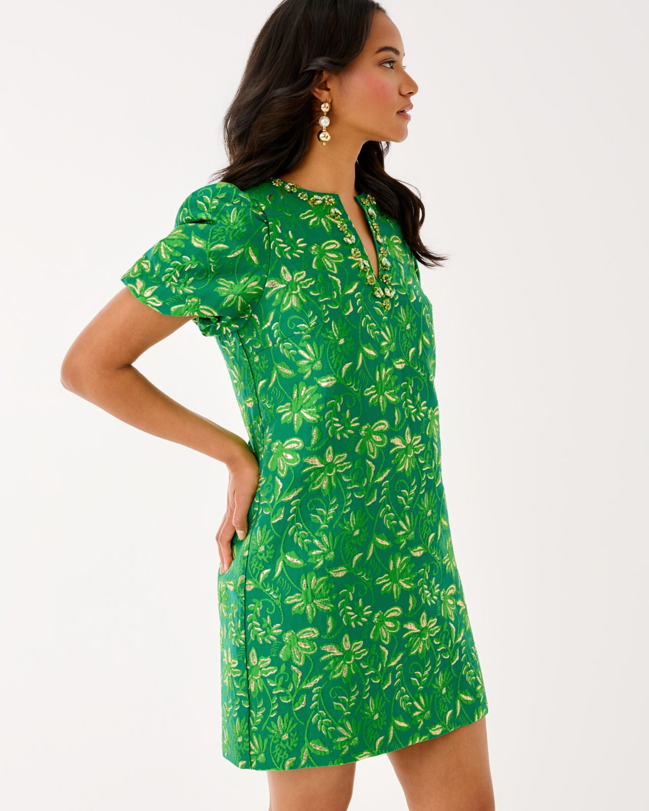 Jarren Dress In Bamboo Green Sunseeker Jacquard