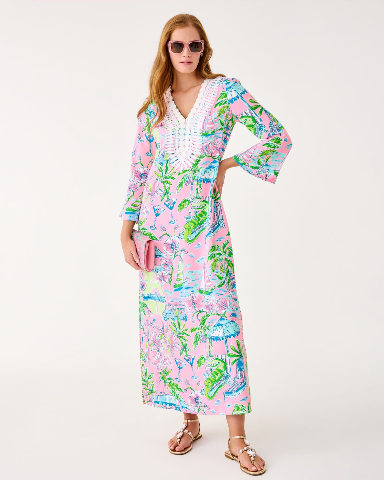 Ocleppo Maxi Caftan In Conch Shell Pink Oversized Sunny Dee