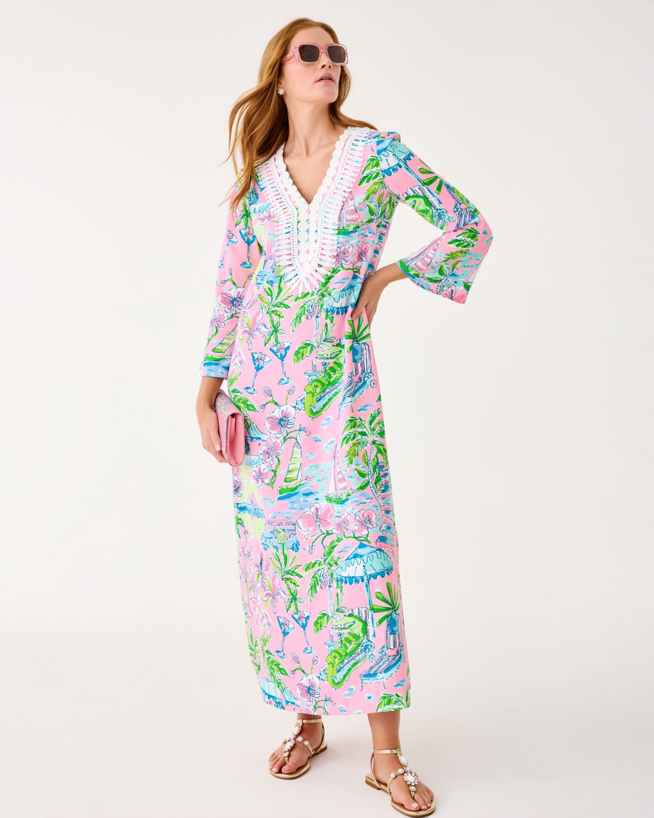 Ocleppo Maxi Caftan In Conch Shell Pink Oversized Sunny Dee
