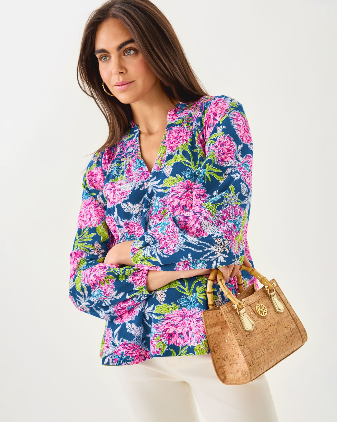 Lourdes Long Sleeve Top In Multi Dahlia Licious