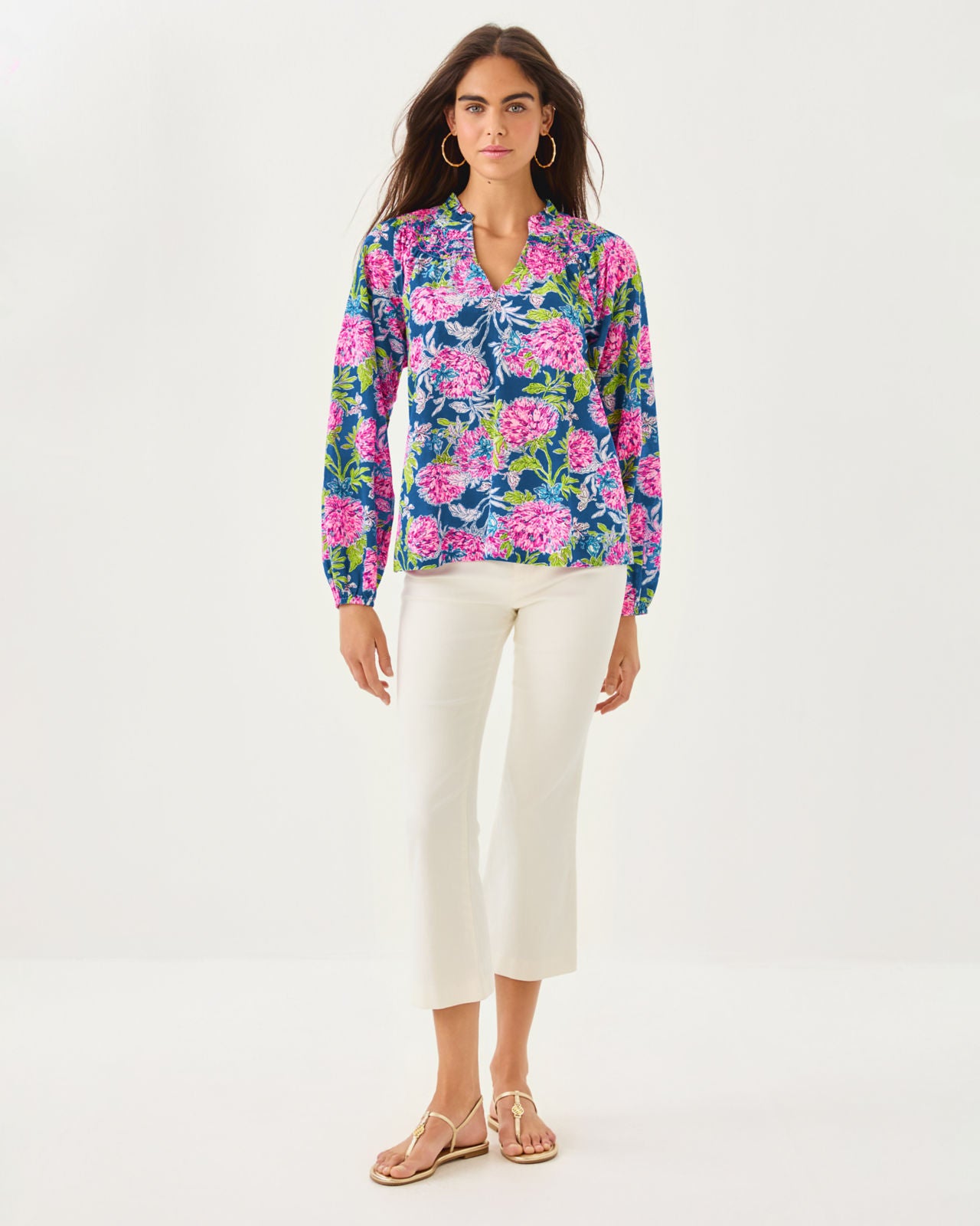 Lourdes Long Sleeve Top In Multi Dahlia Licious
