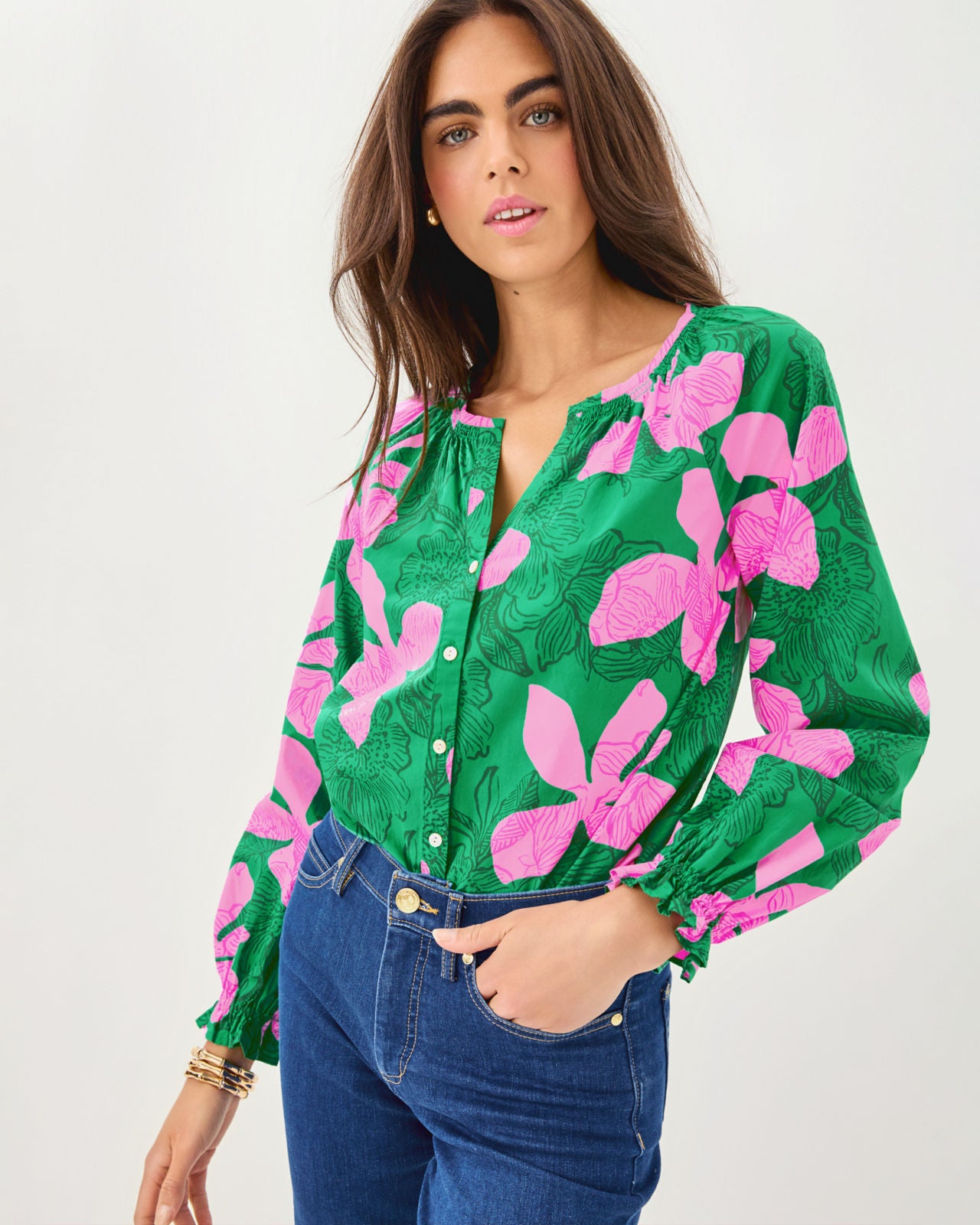 Aldina Top In Kitts Green Sunset Shadows