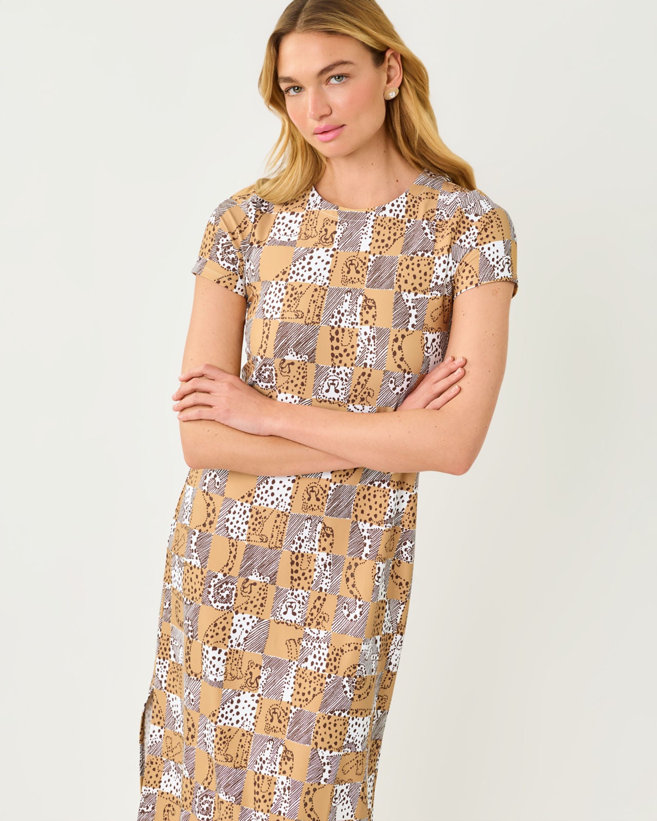 Kaden Upf 50+ Maxi Dress In Cheetah Checks