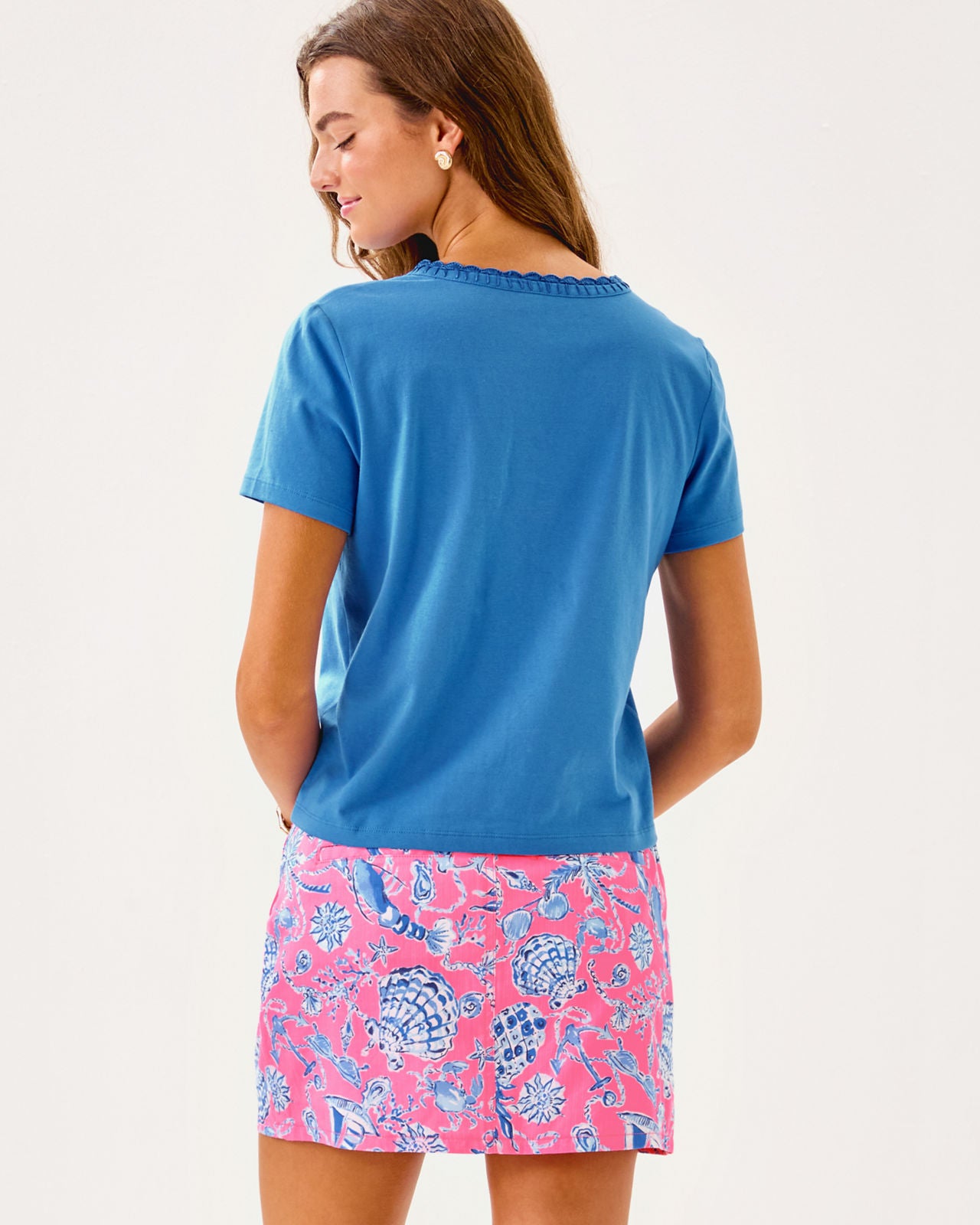 Clairmont Crochet Trimmed Tee In Sunwashed Blue
