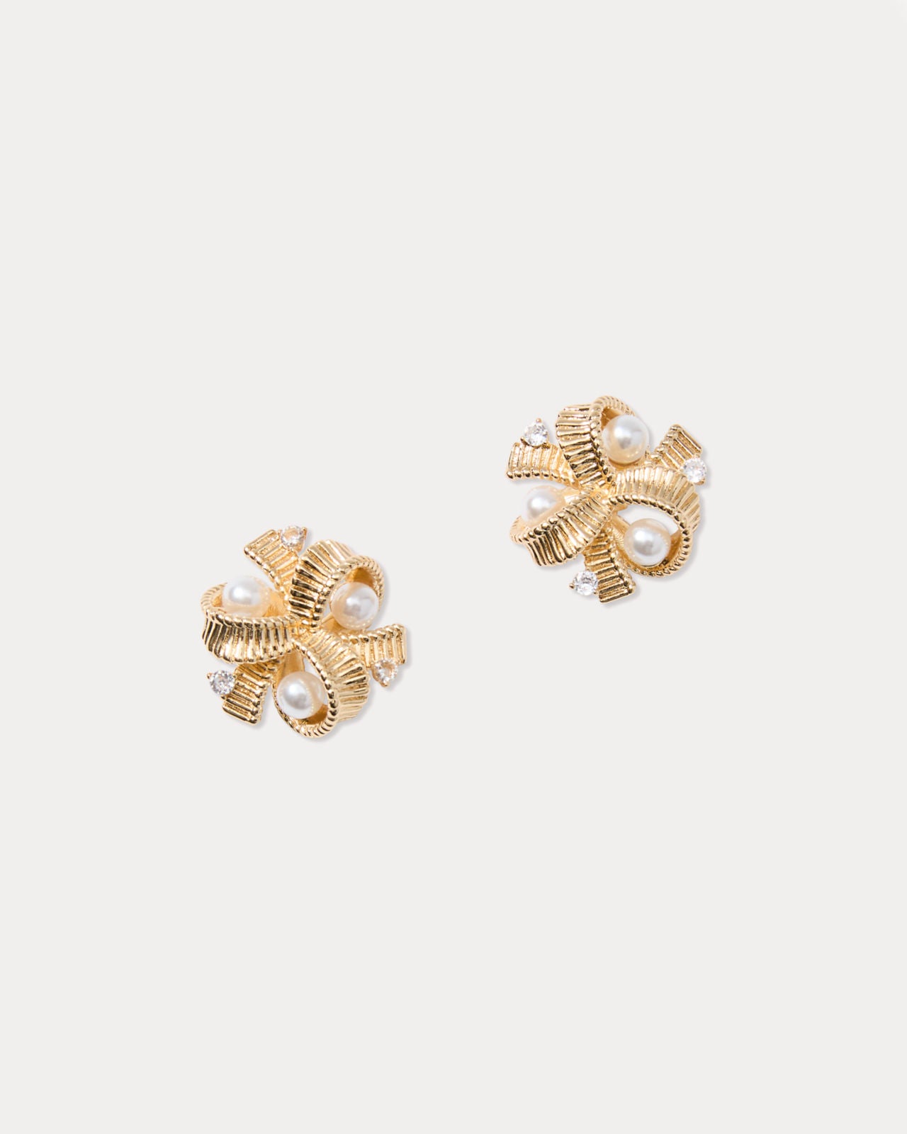 Tis The Season Pearl Cluster Earrings In Gold Metallic