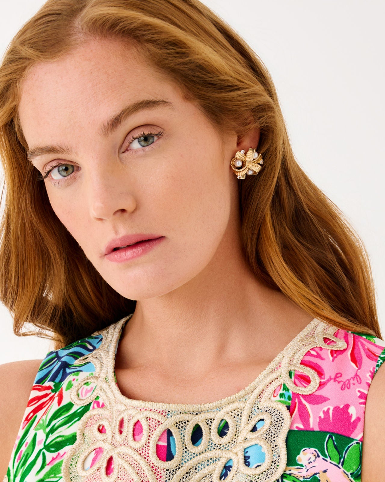 Tis The Season Pearl Cluster Earrings In Gold Metallic