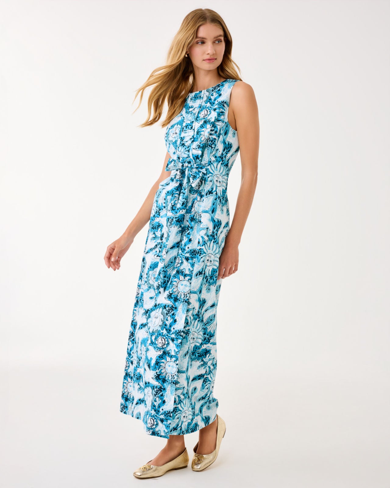 Clarajane Stretch Maxi Shift In Bellevue Blue Lilly Gulls