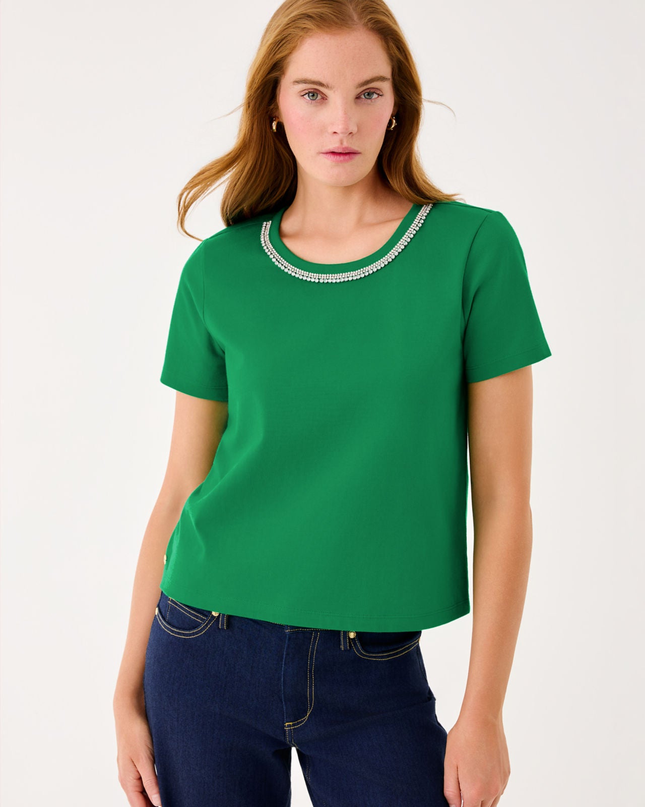 Clairmont Rhinestone Knit Top In Bamboo Green