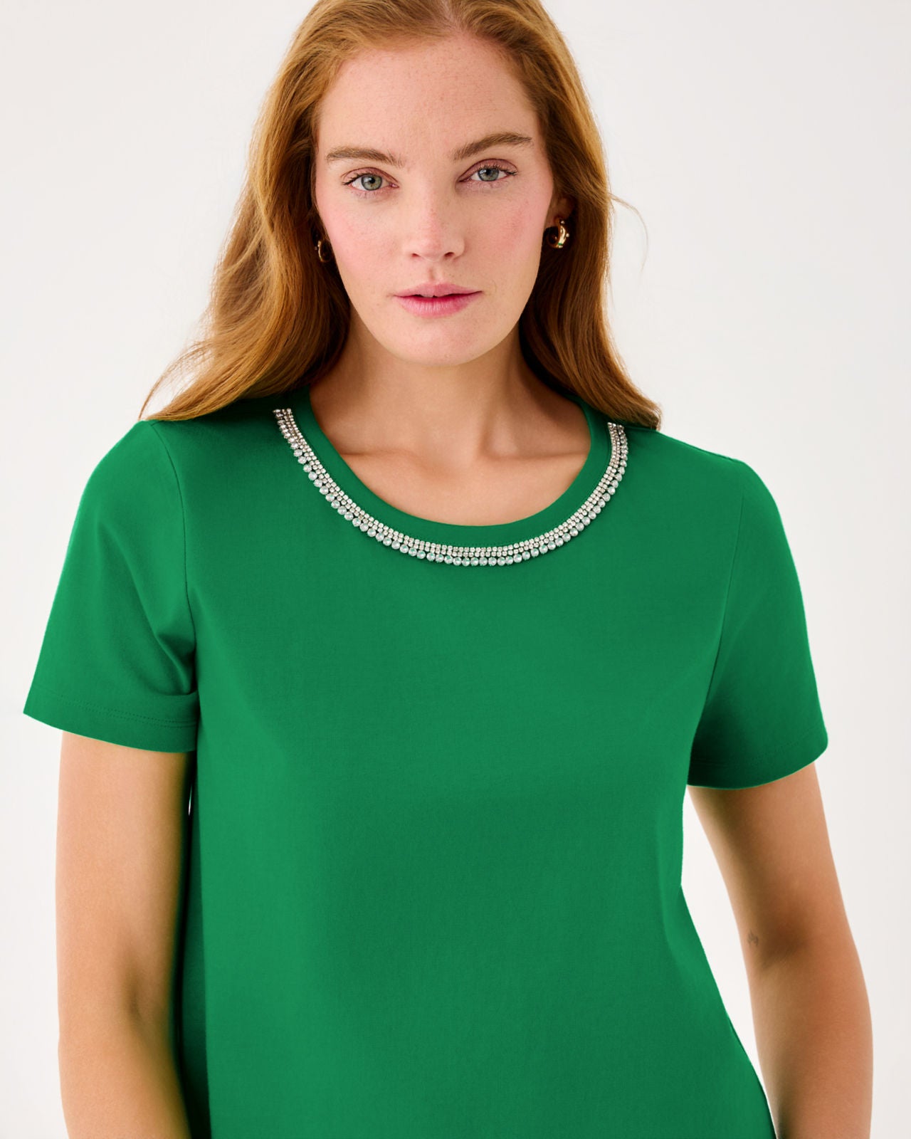 Clairmont Rhinestone Knit Top In Bamboo Green