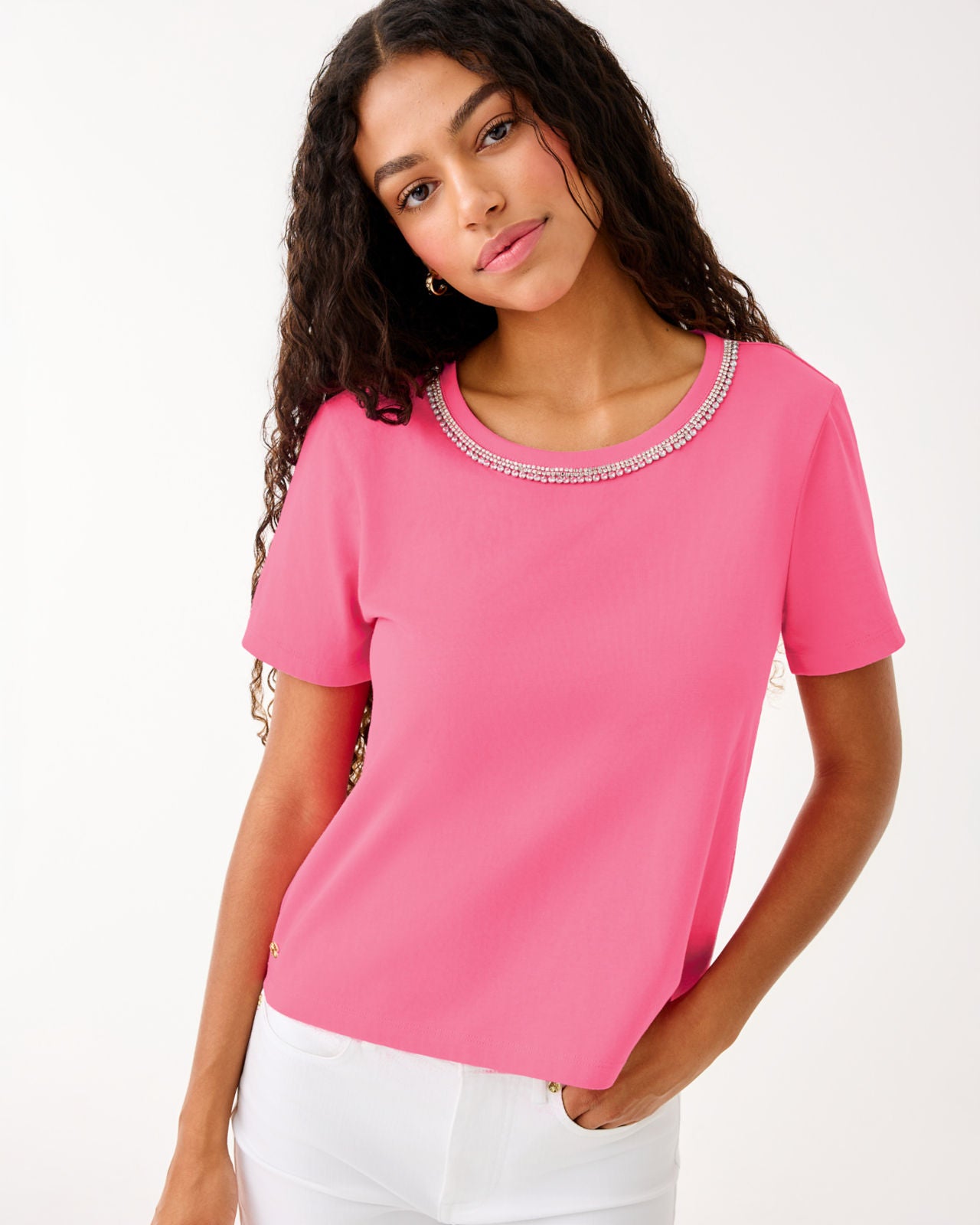 Clairmont Rhinestone Knit Top In Confetti Pink