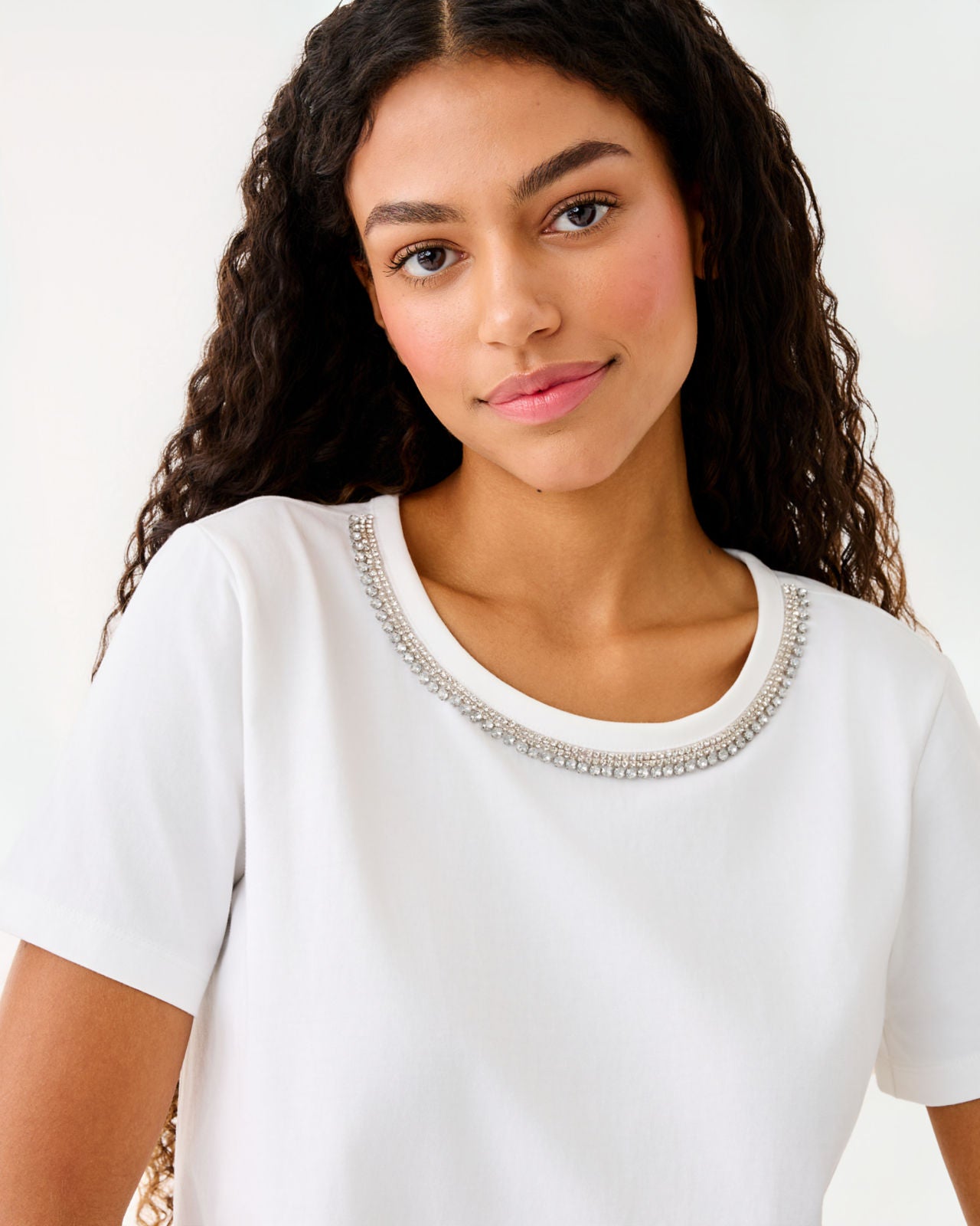 Clairmont Rhinestone Knit Top In Resort White