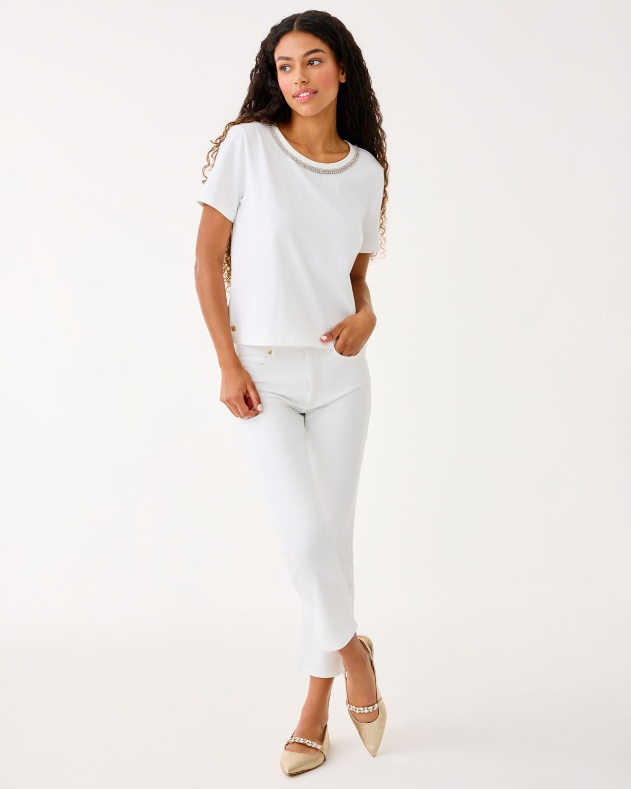 Clairmont Rhinestone Knit Top In Resort White