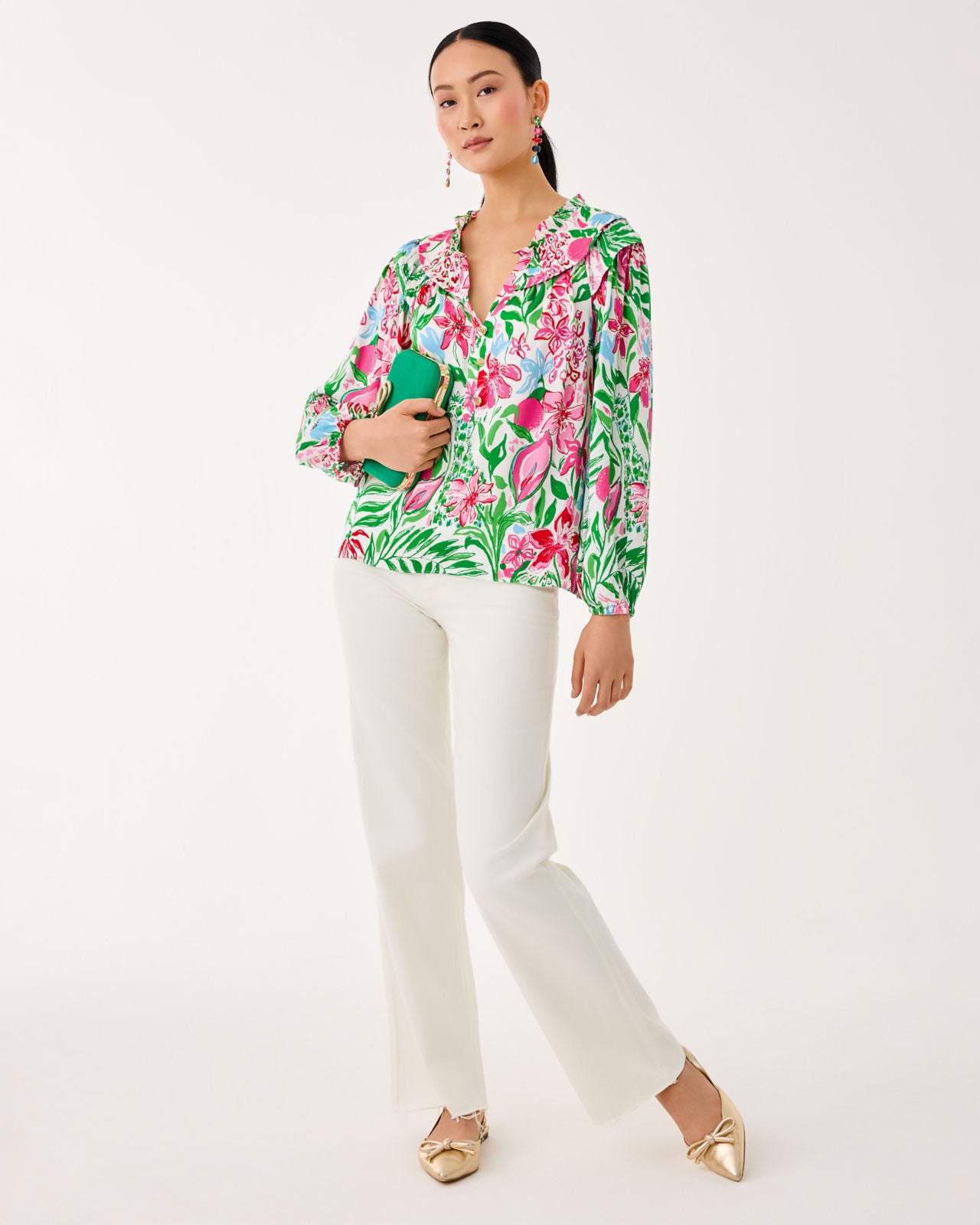 Japhia Long Sleeve Top In Multi Glowing Gardens