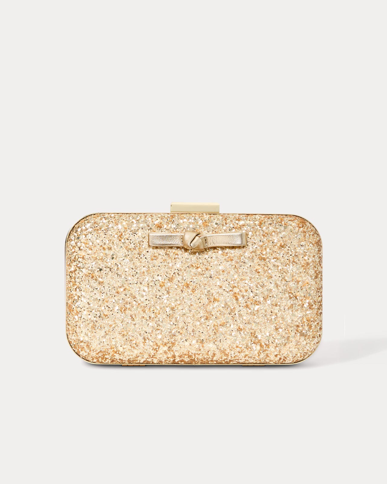 Wanda Bow Glitter Clutch In Gold Metallic