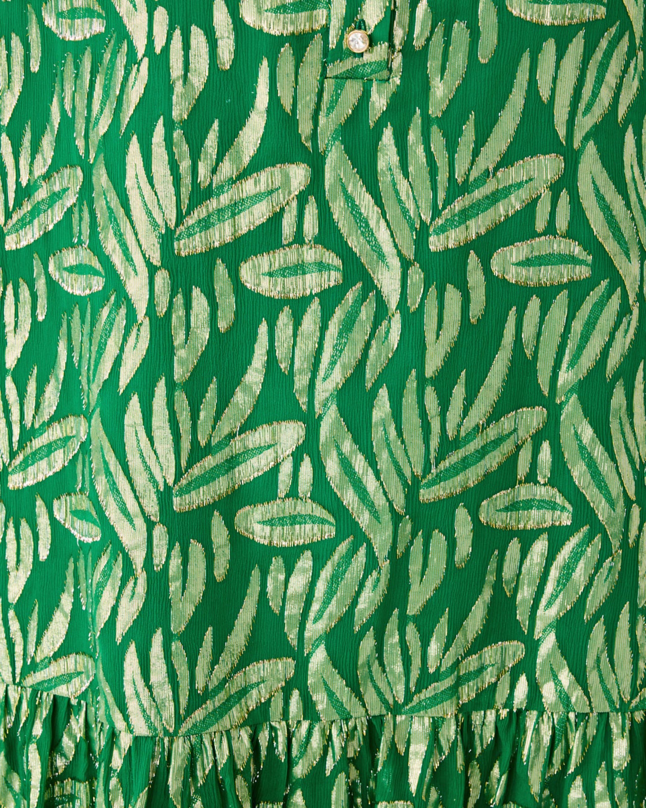 Evaline Silk Dress In Bamboo Green Leafy Babe Metallic Silk Clip