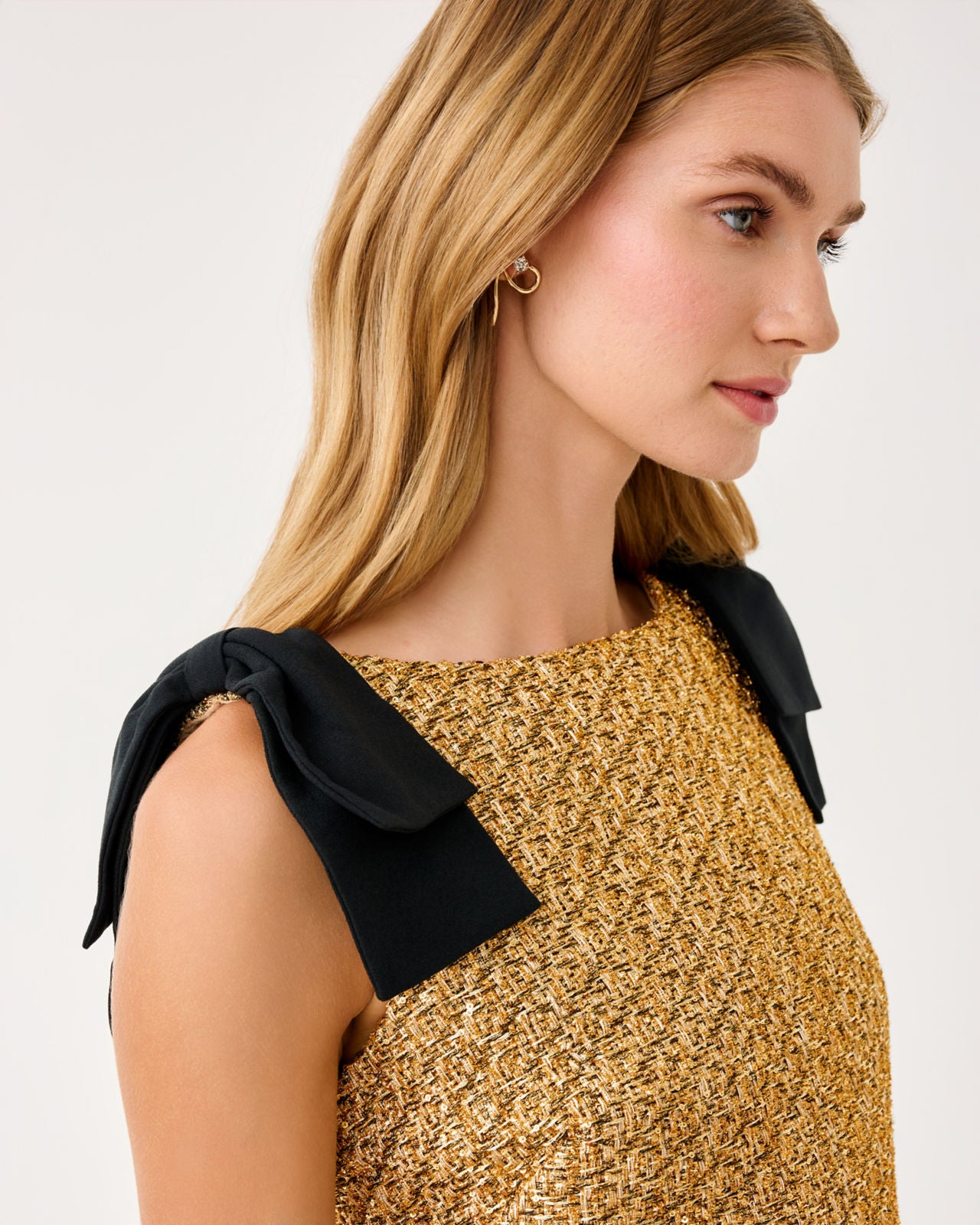 Cora Skirted Romper In Gold Metallic Golden Glow Boucle