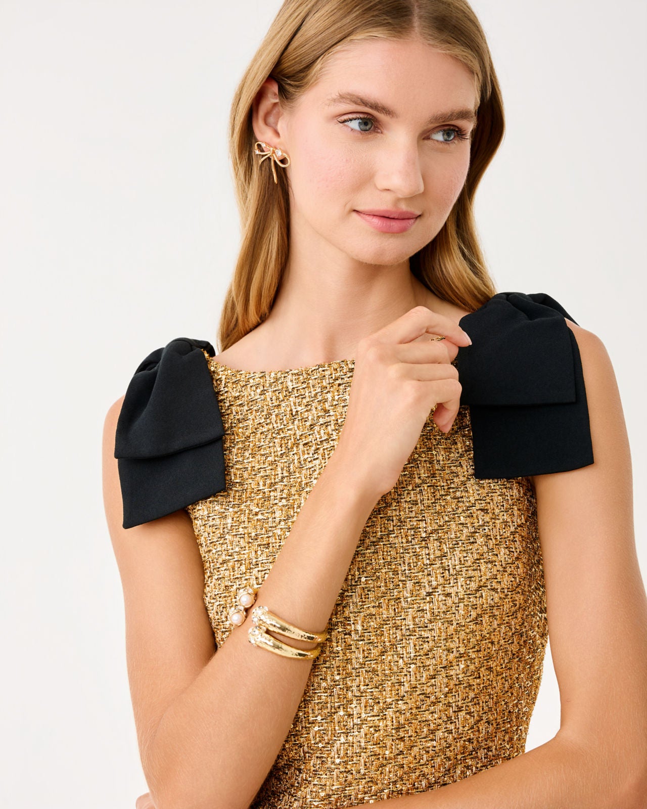 Cora Skirted Romper In Gold Metallic Golden Glow Boucle