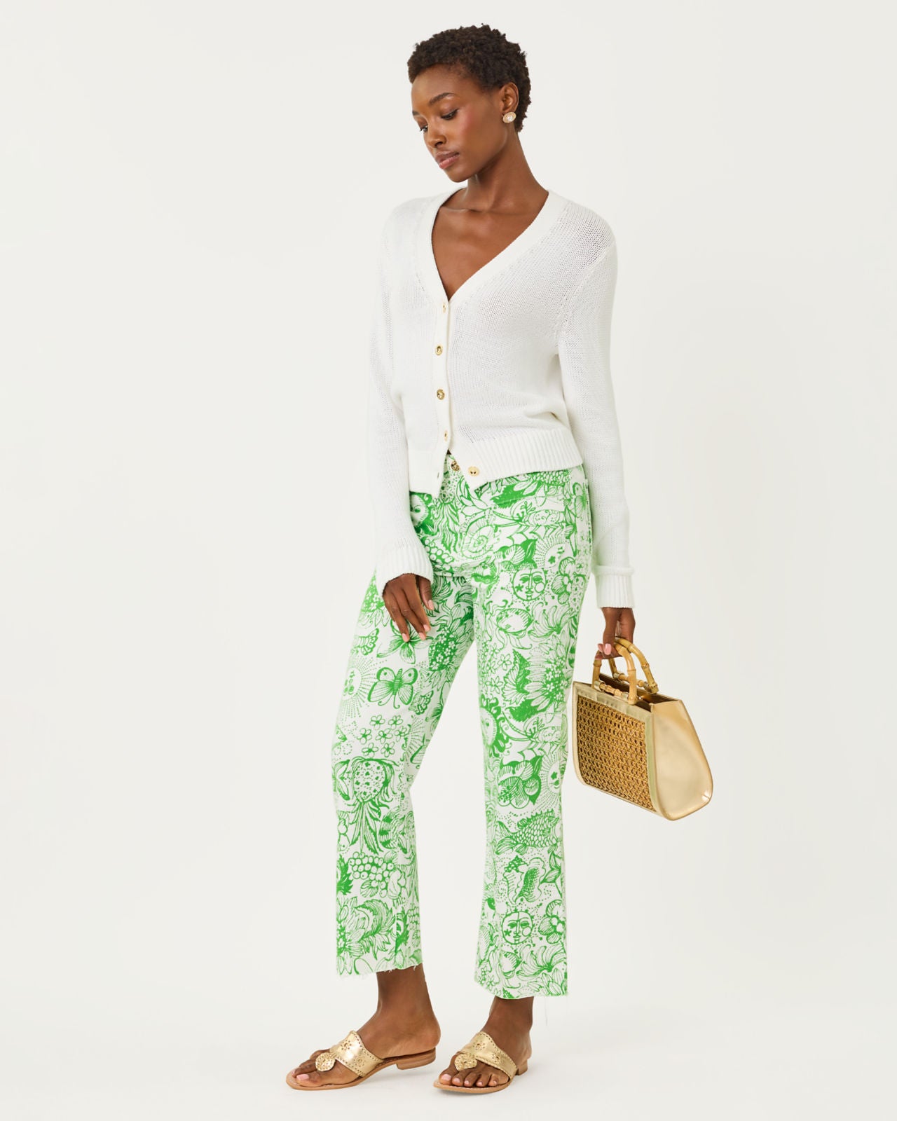 Harleen High Rise Crop Jean In Putting Green Fleur De Lilly