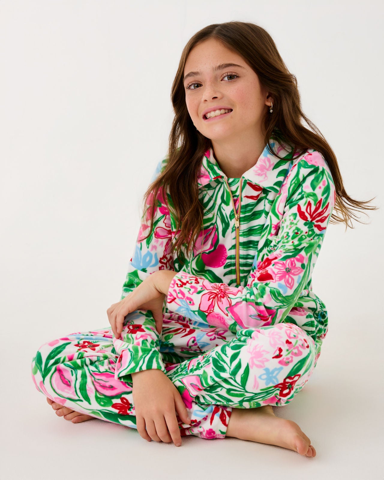 Mini Eleni Velour Pullover In Multi Glowing Gardens