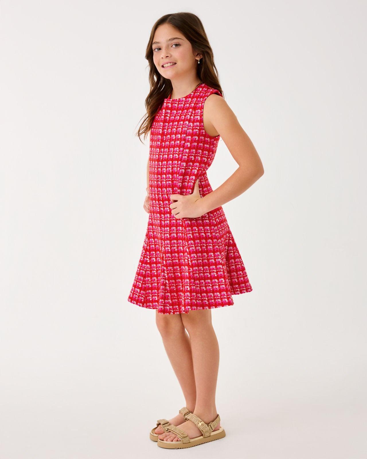 Mini Enya Dress In Cranberry Red Fiesta Boucle