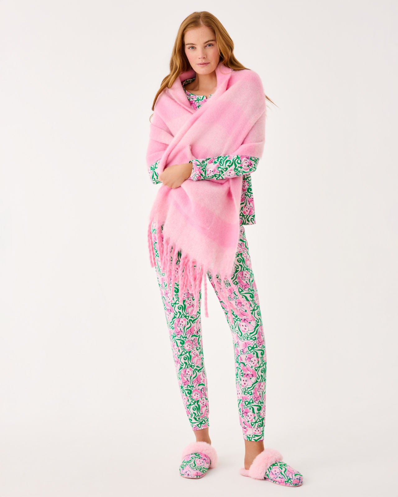 Camelia Fringe Wrap In Pink Quartz X Conch Shell Pink