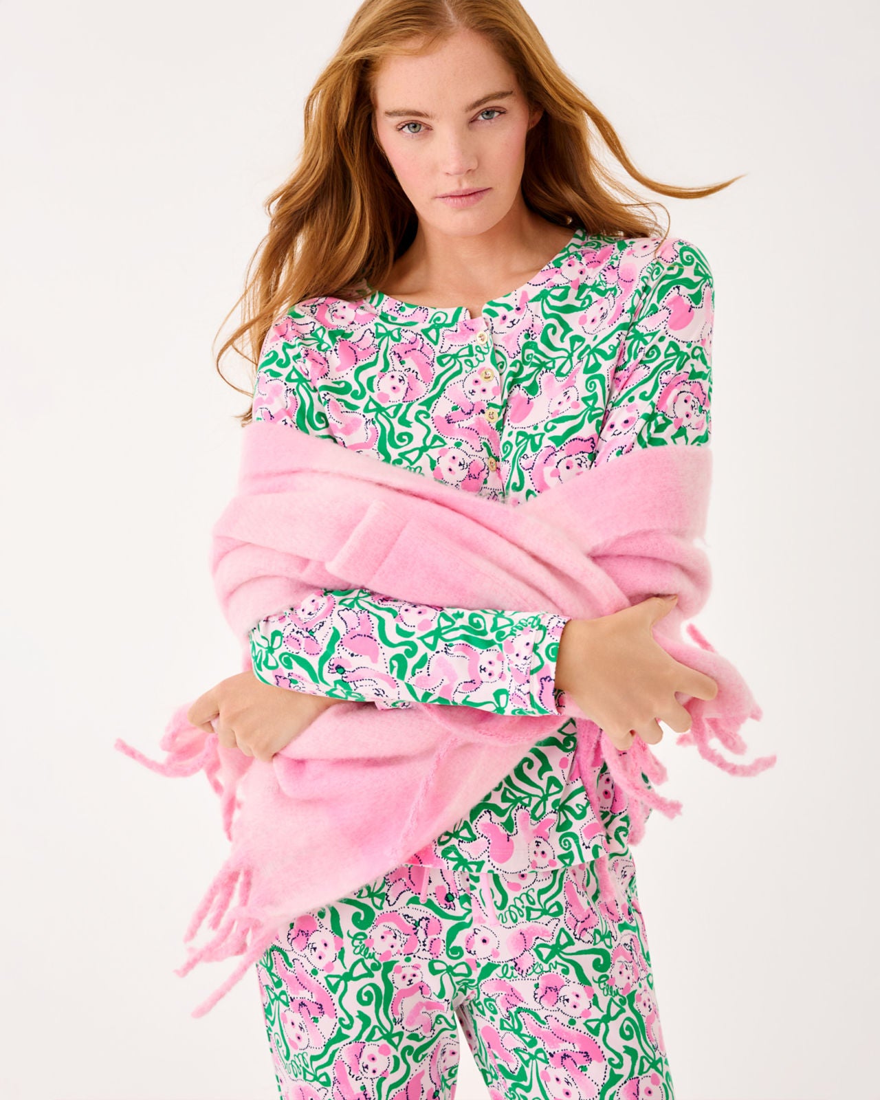 Camelia Fringe Wrap In Pink Quartz X Conch Shell Pink