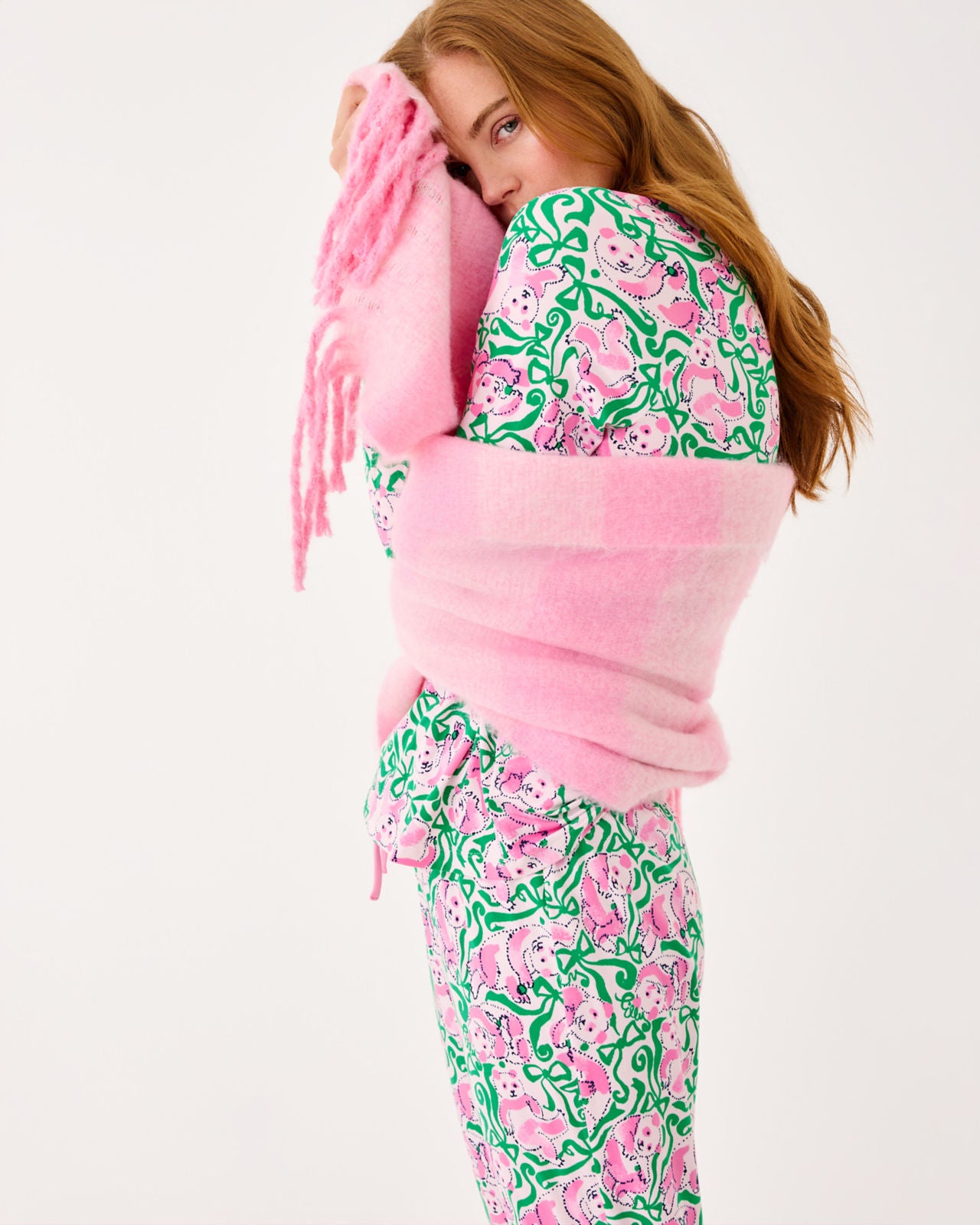 Camelia Fringe Wrap In Pink Quartz X Conch Shell Pink