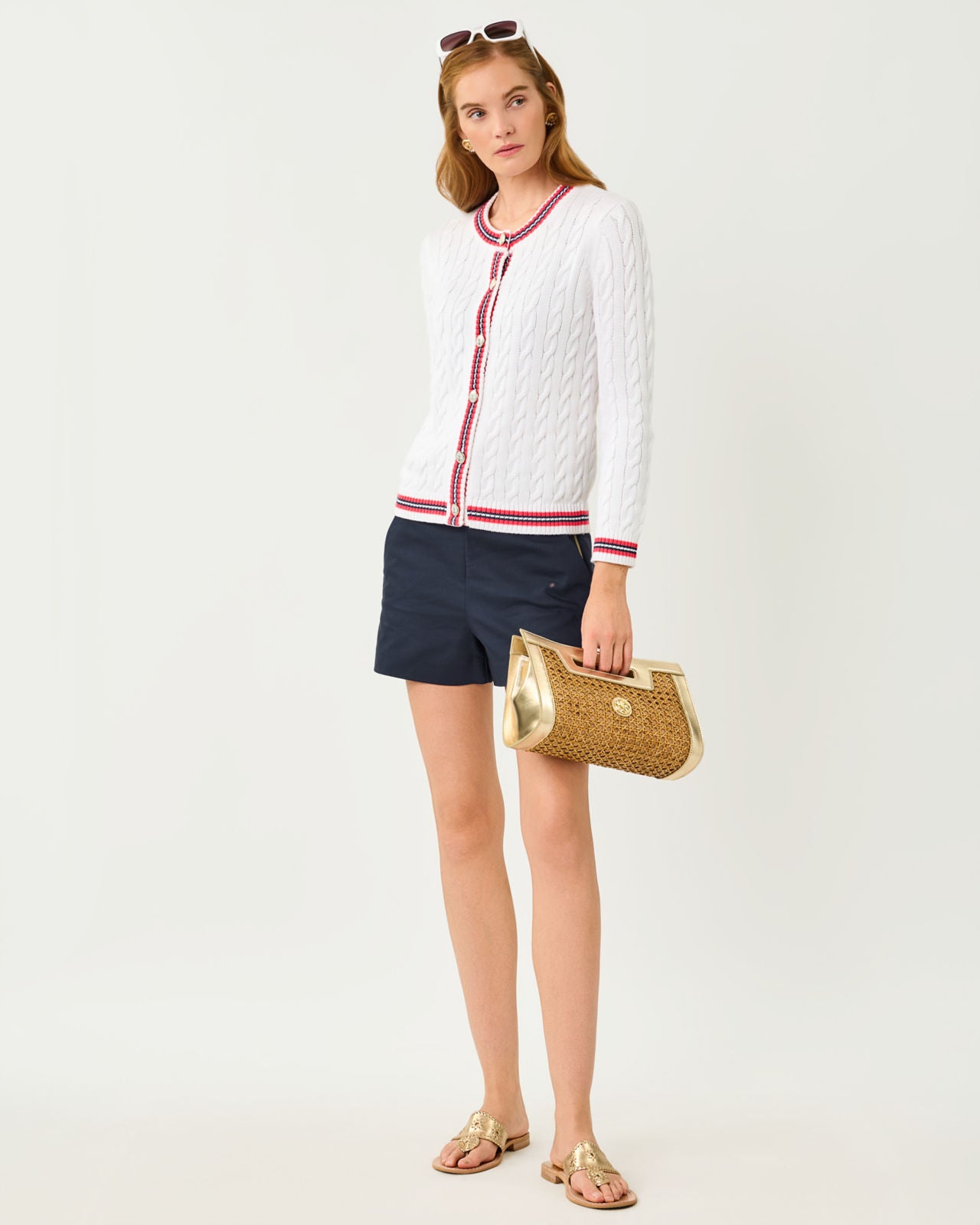 Brockton Crew Neck Cardigan In Paradise Punch Tipping