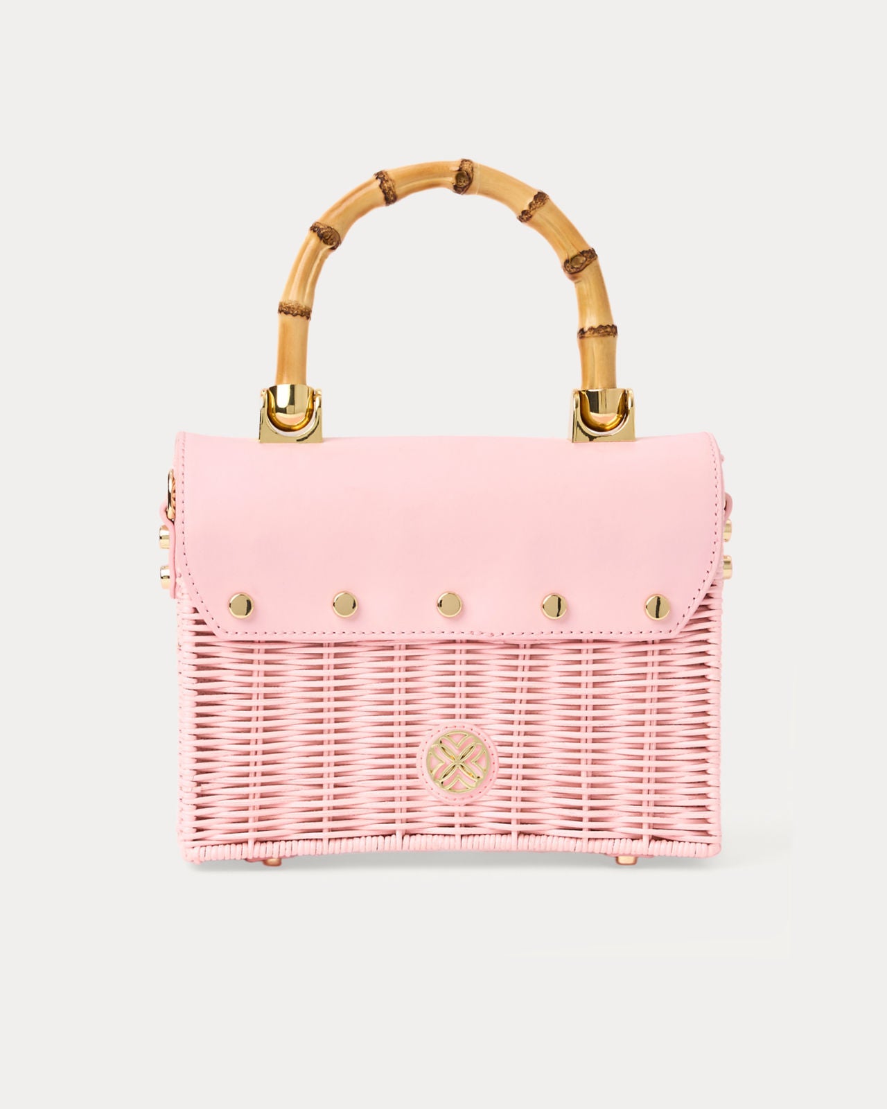 Teighen Bow Wicker Bag In Pink Muse