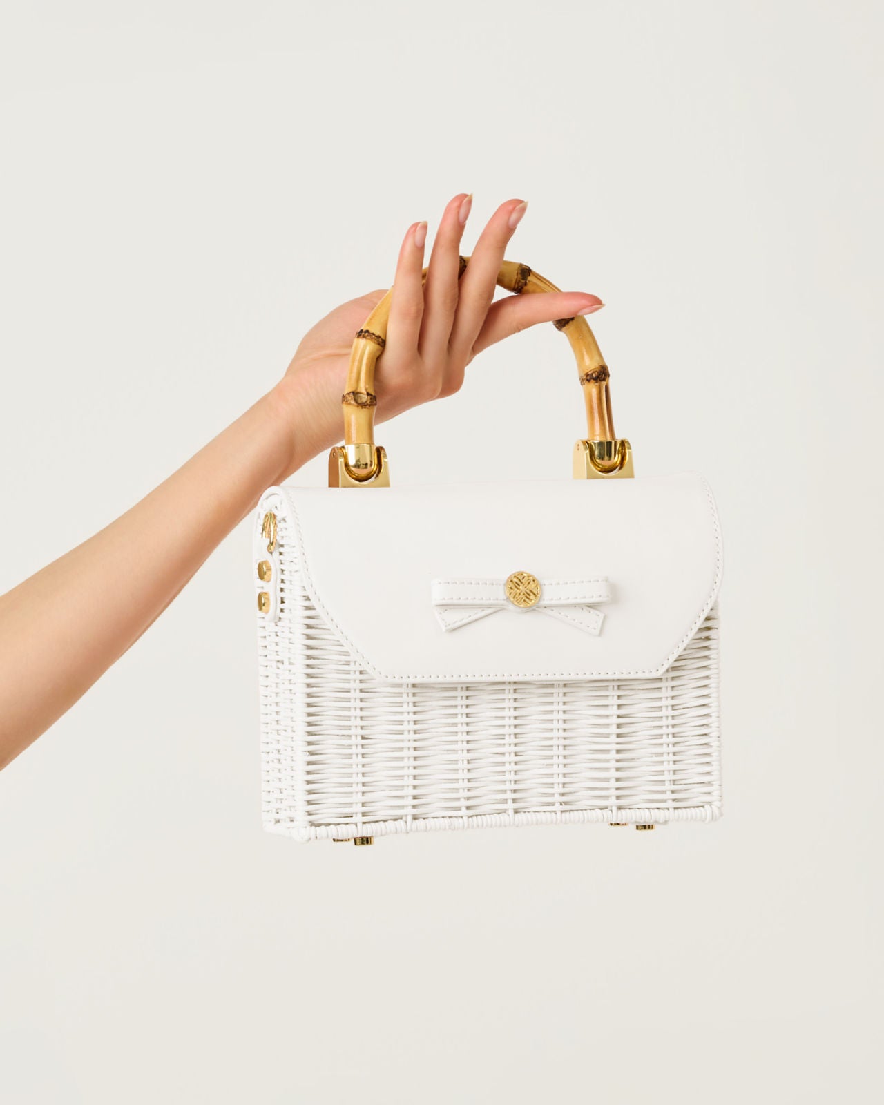 Teighen Bow Wicker Bag In Resort White