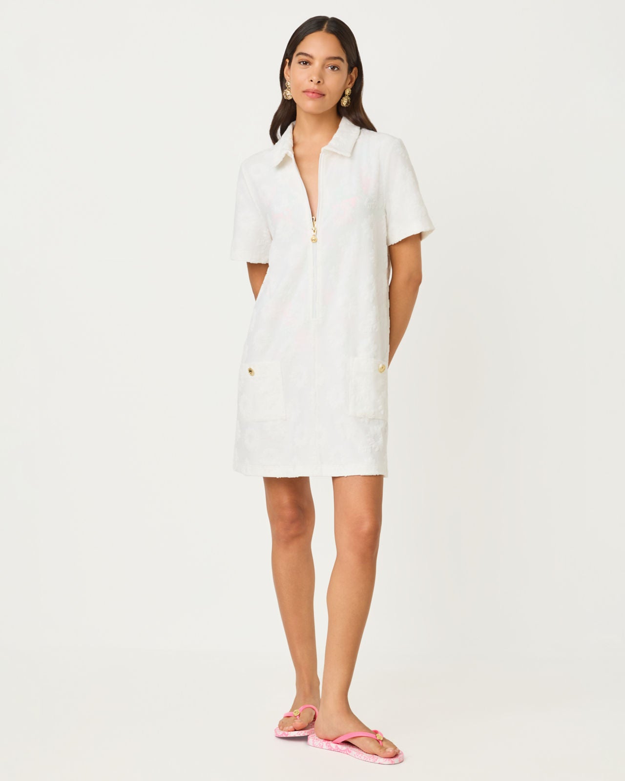 Brayton Short Sleeve Terry Coverup In Resort White Sunny Daisies