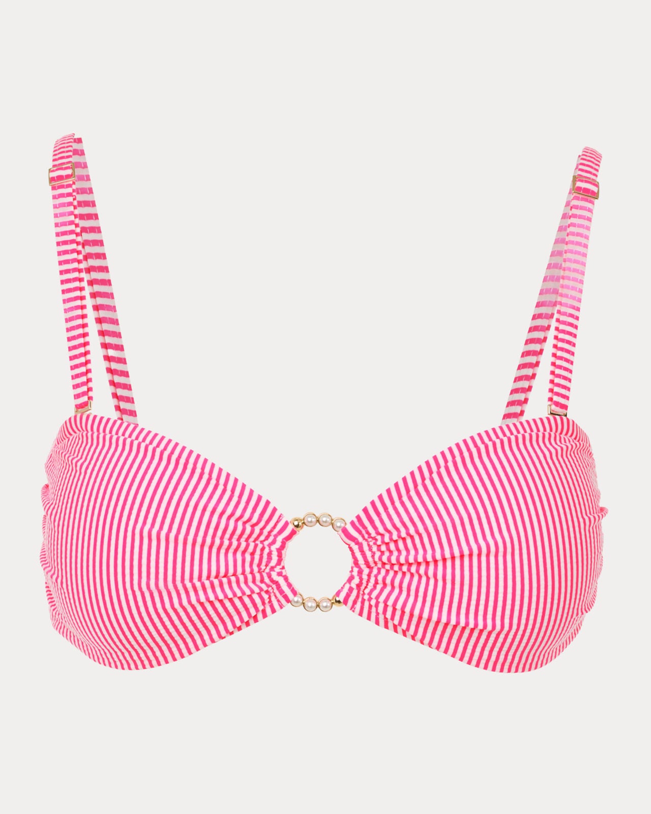 Katara Bandeau Top In Cherry Blossom Pink Seersucker Stripe