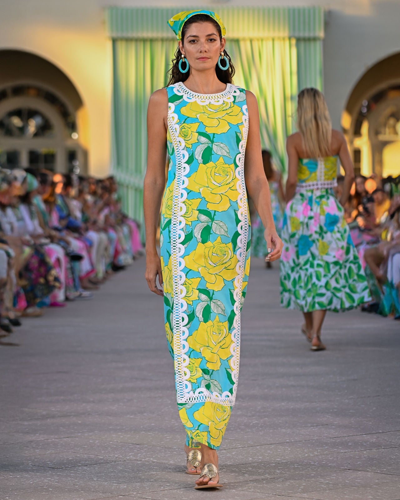 Lotta Stretch Maxi Shift Dress In Blue Curacao Rose Bud