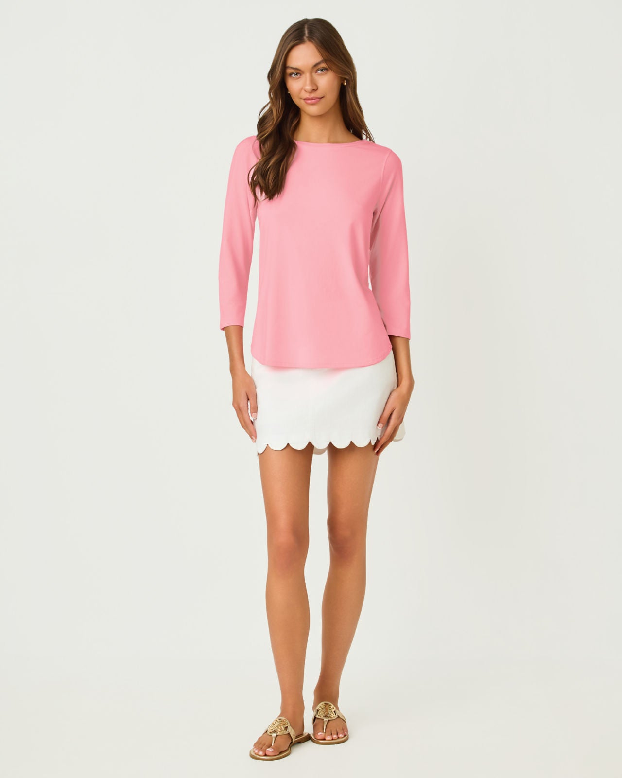 Key West 3/4 Sleeve Top In Conch Shell Pink