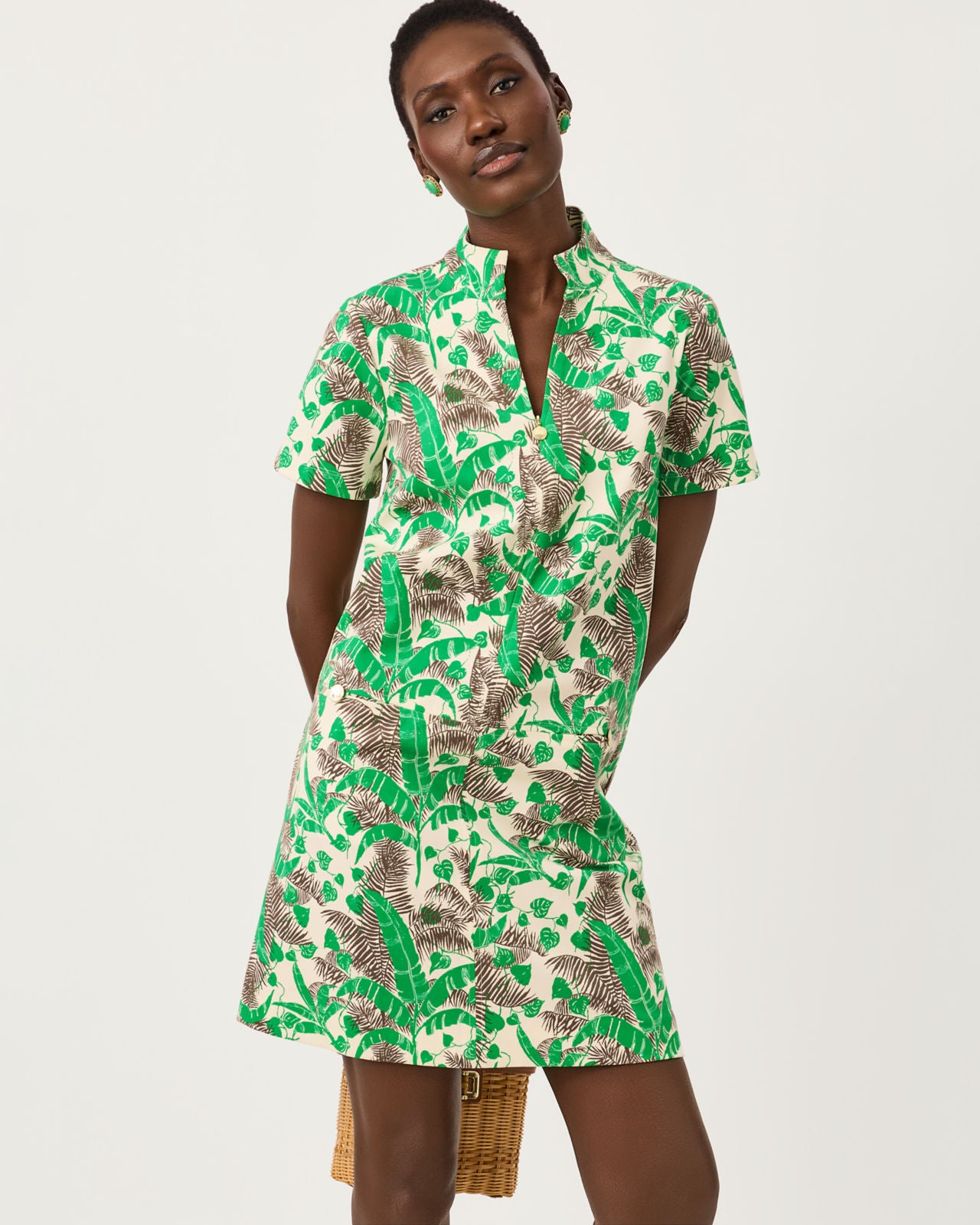 Short Sleeve Rosee Dress In Hide And Leaf