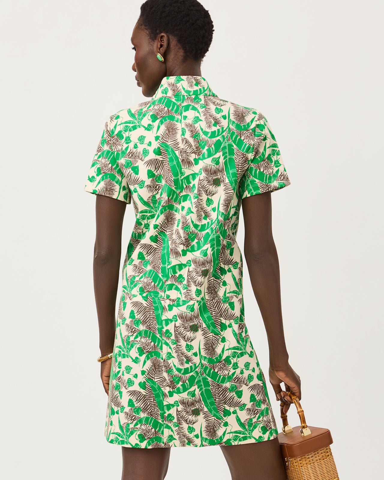 Short Sleeve Rosee Dress In Hide And Leaf