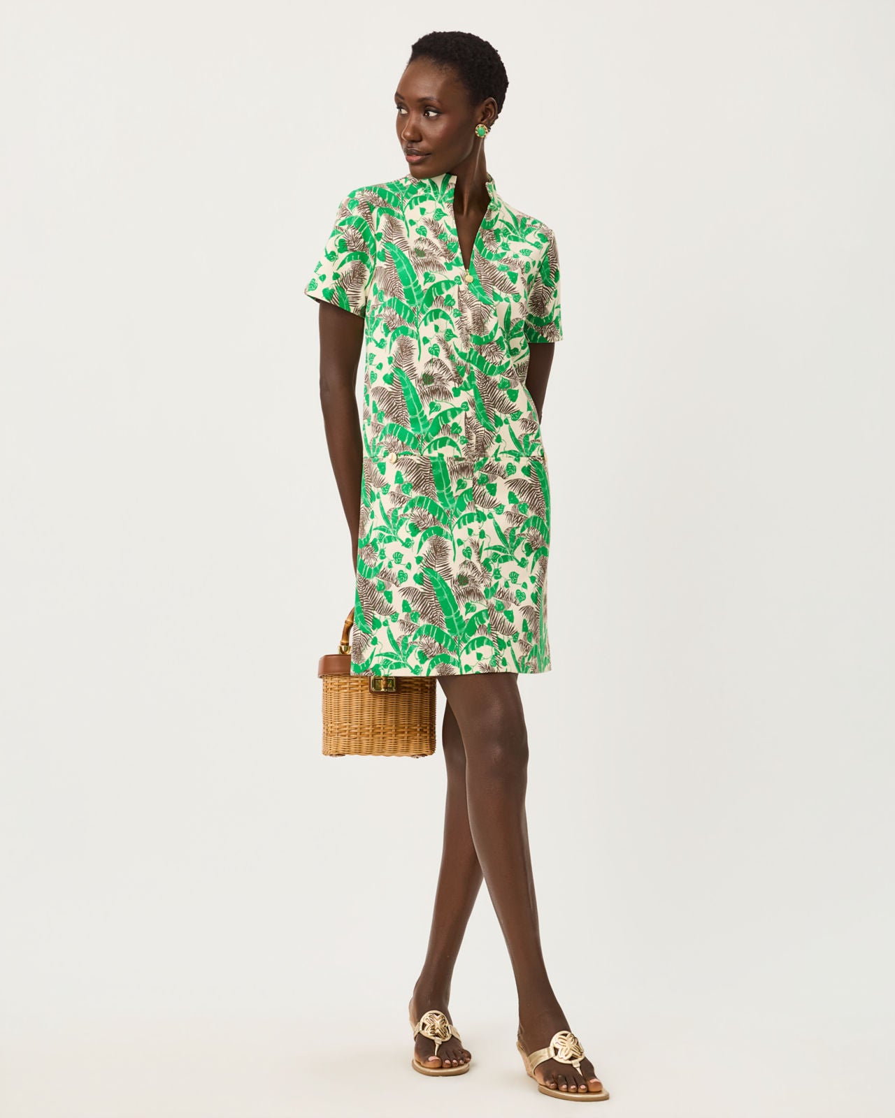Short Sleeve Rosee Dress In Hide And Leaf