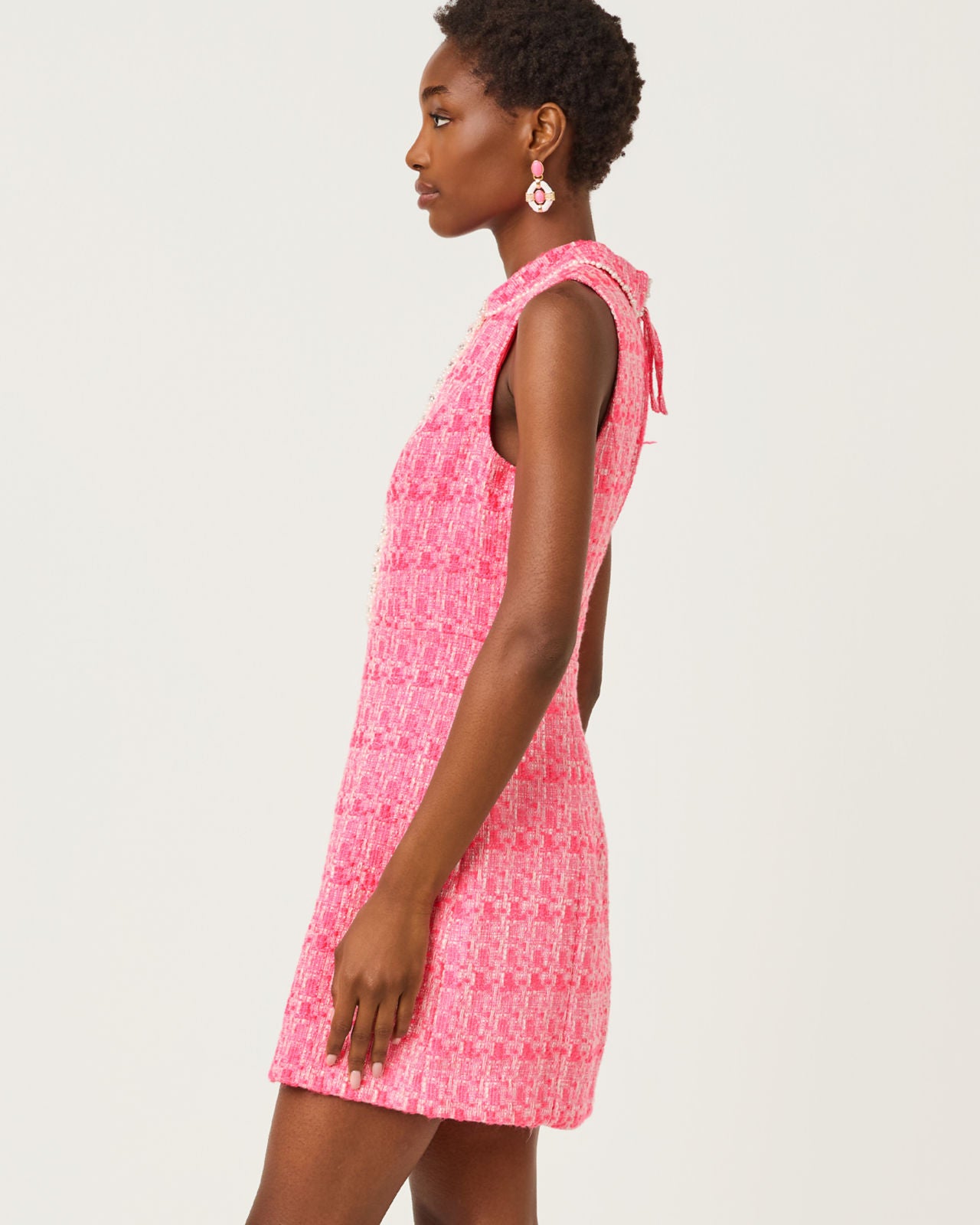 Twila Skirted Romper In Cherry Blossom Pink Blurred Lines Boucle