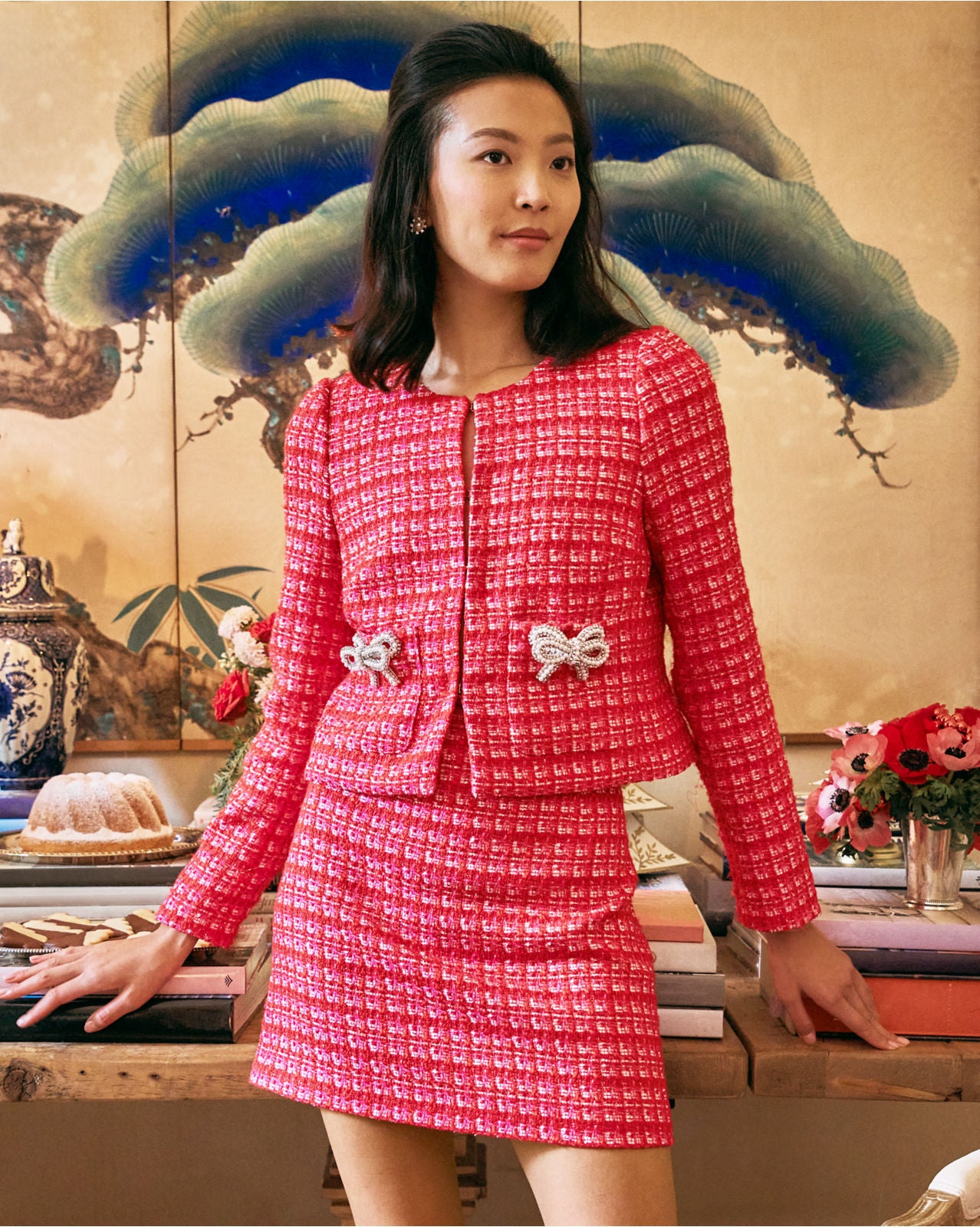 Kimia Boucle Jacket In Cranberry Red Fiesta Boucle