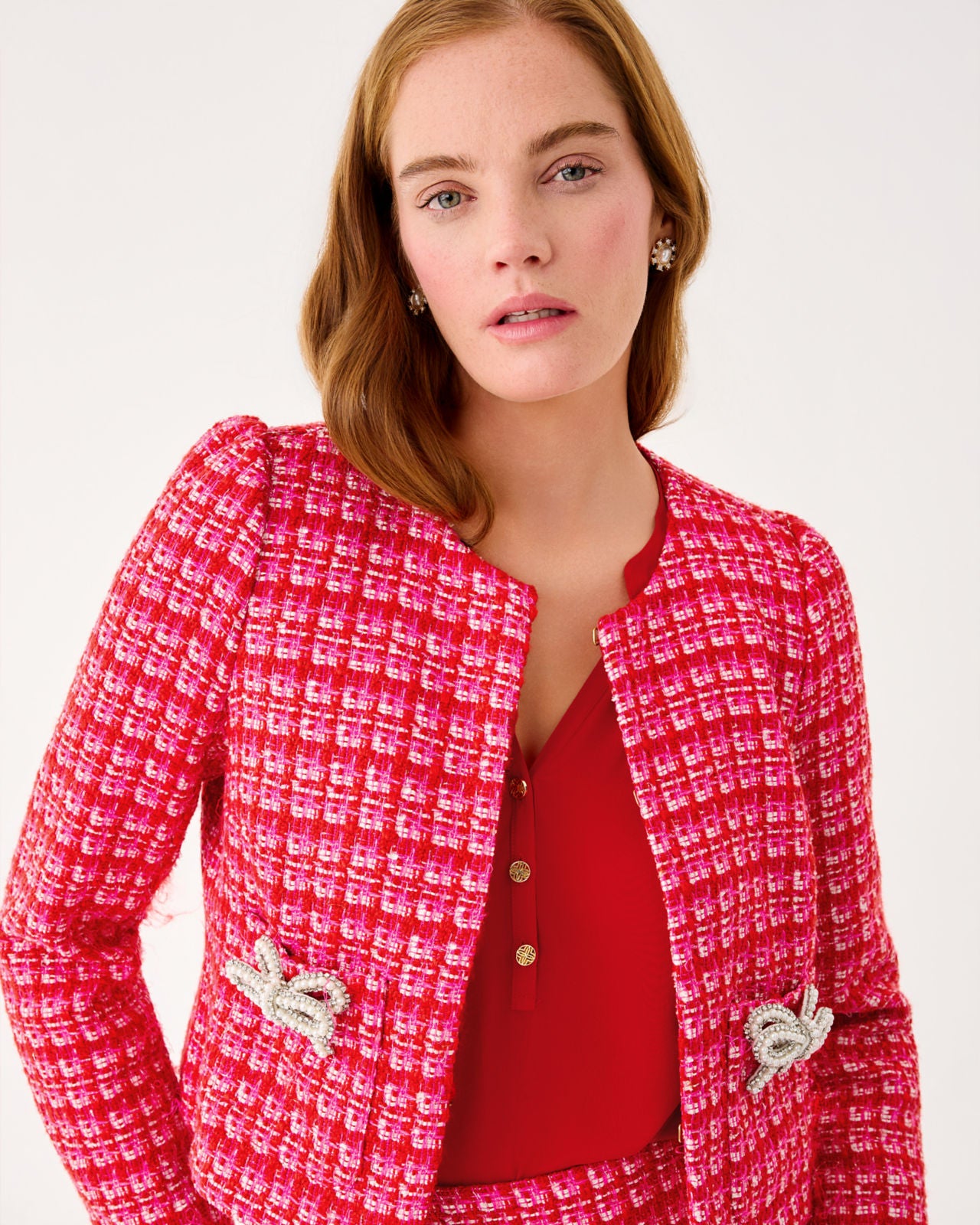 Kimia Boucle Jacket In Cranberry Red Fiesta Boucle