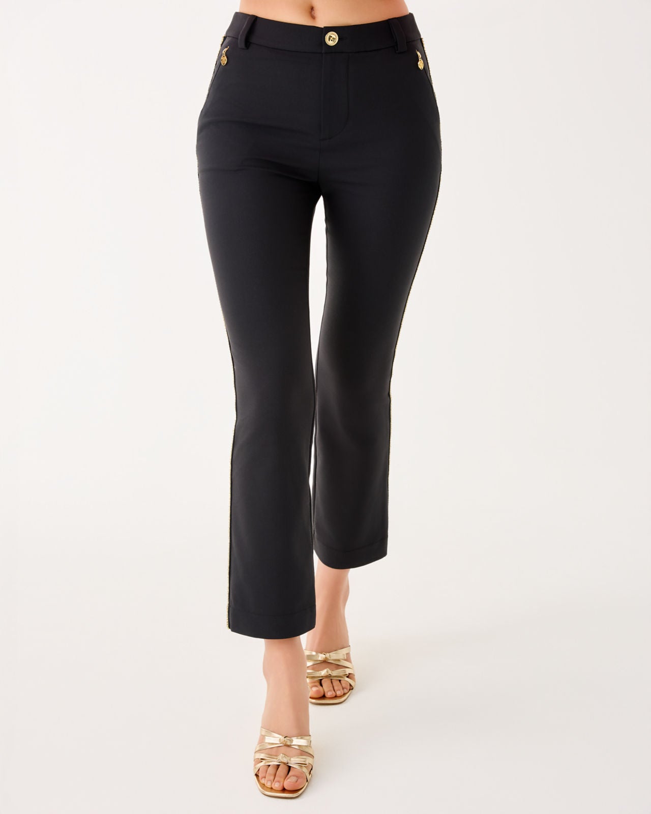 Ana Embellished Cropped Flare Pants In Noir