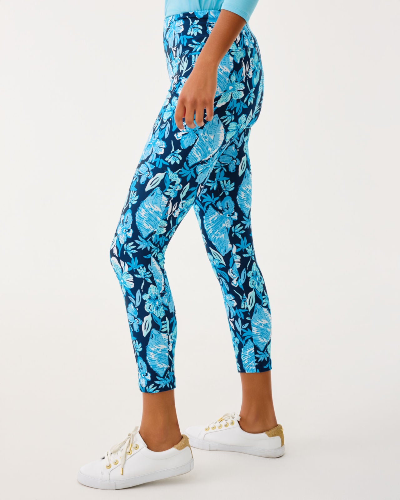 Weekender High Rise Midi UPF 50+ Legging In Low Tide Navy Seashell Splendor