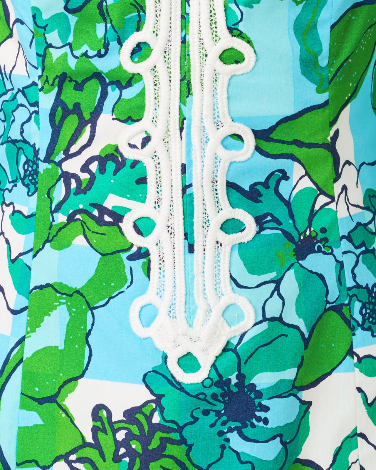 Shealyn 3/4 Sleeve Stretch Cotton Dress In Capri Blue Rousseaus Roses Overlay