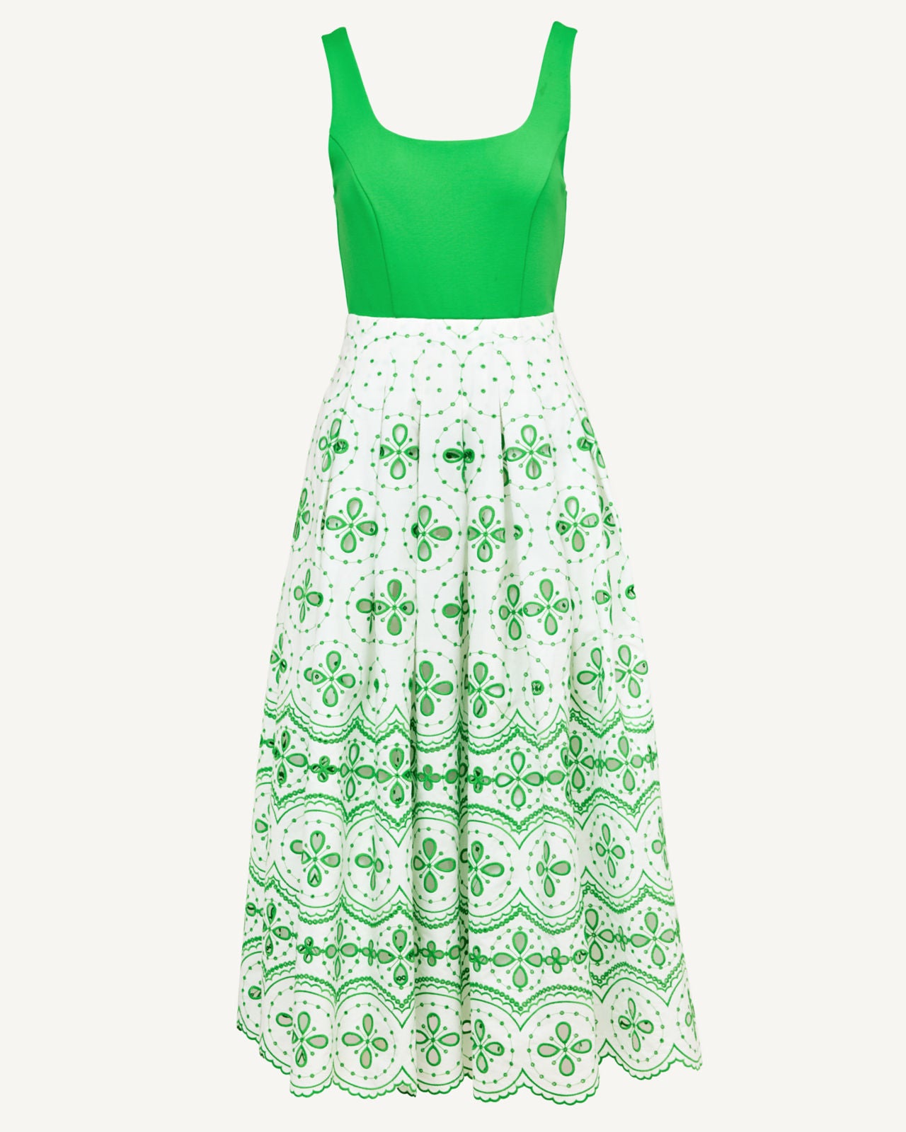 Lissette Midi Dress In Putting Green Spring Showers Eyelet
