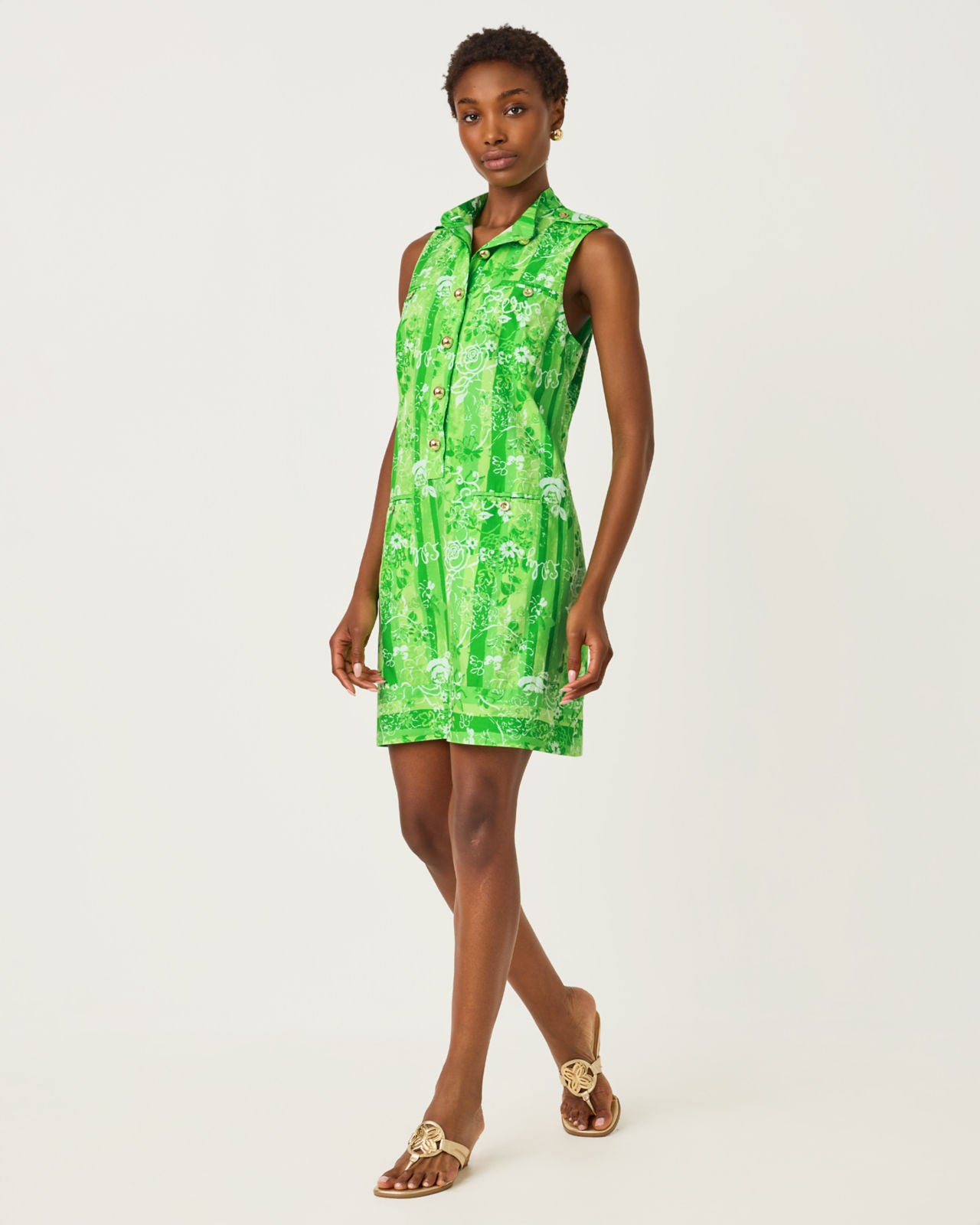 Zorella Shift Dress In Jackfruit Green Roseys Petals Overlay
