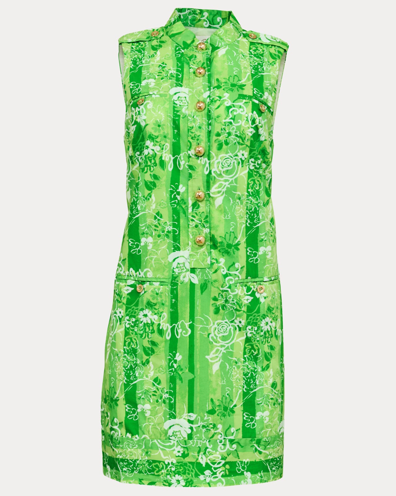 Zorella Shift Dress In Jackfruit Green Roseys Petals Overlay