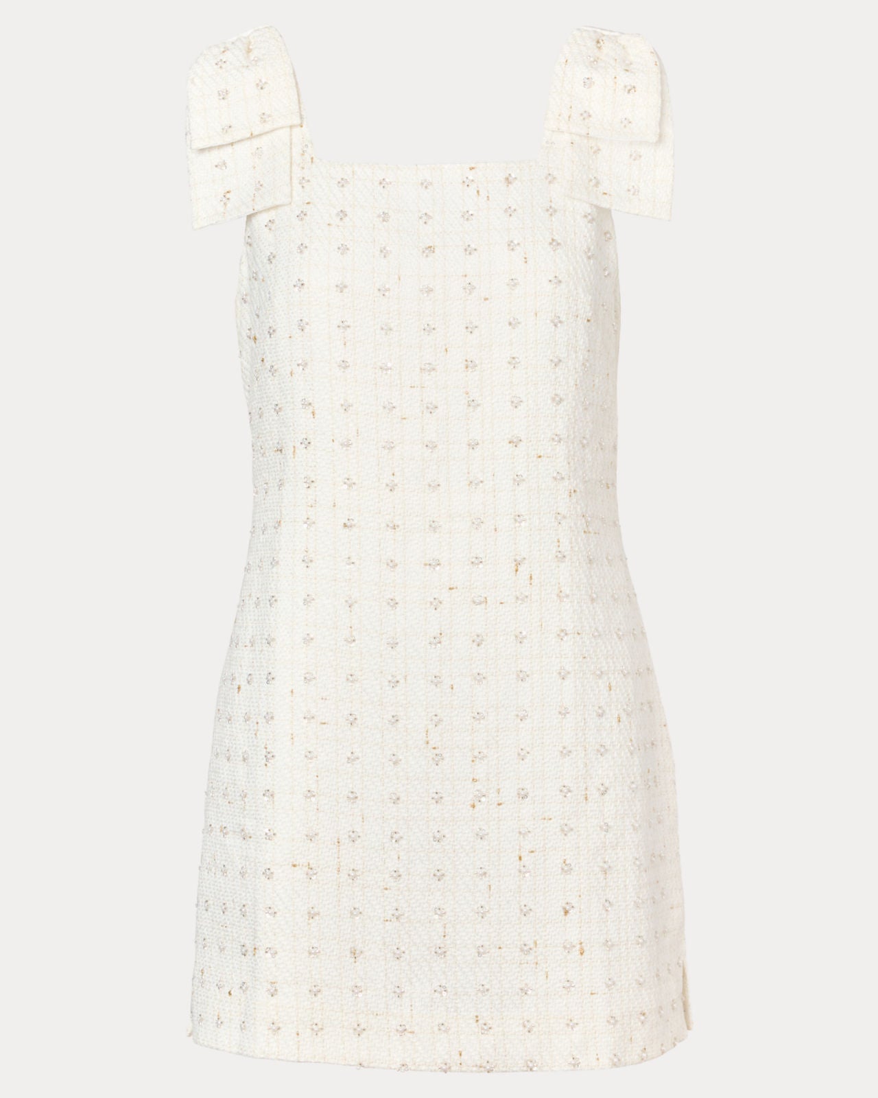 Anders Skirted Romper In Resort White Flower Pearl Embellished Boucle