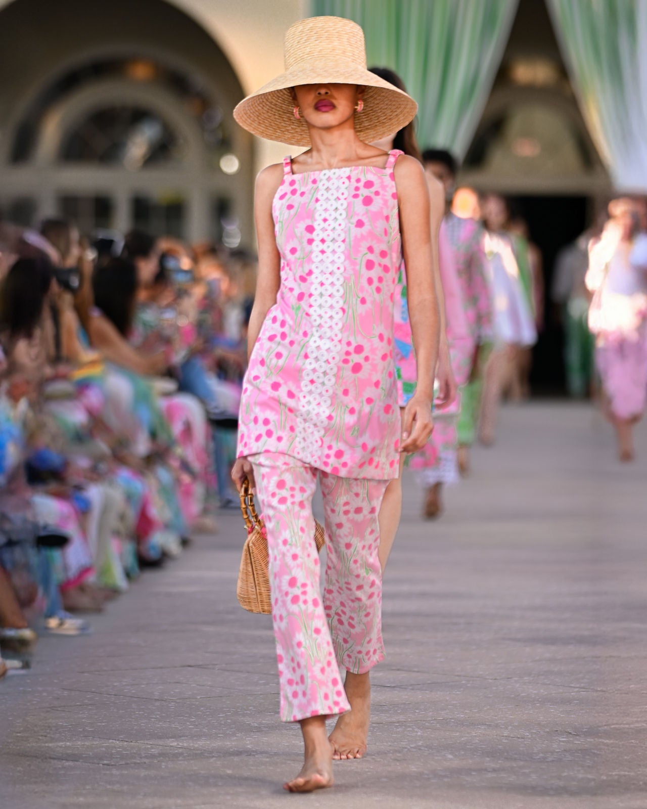 Delores Sleeveless Romper In Conch Shell Pink Sunny Daisies