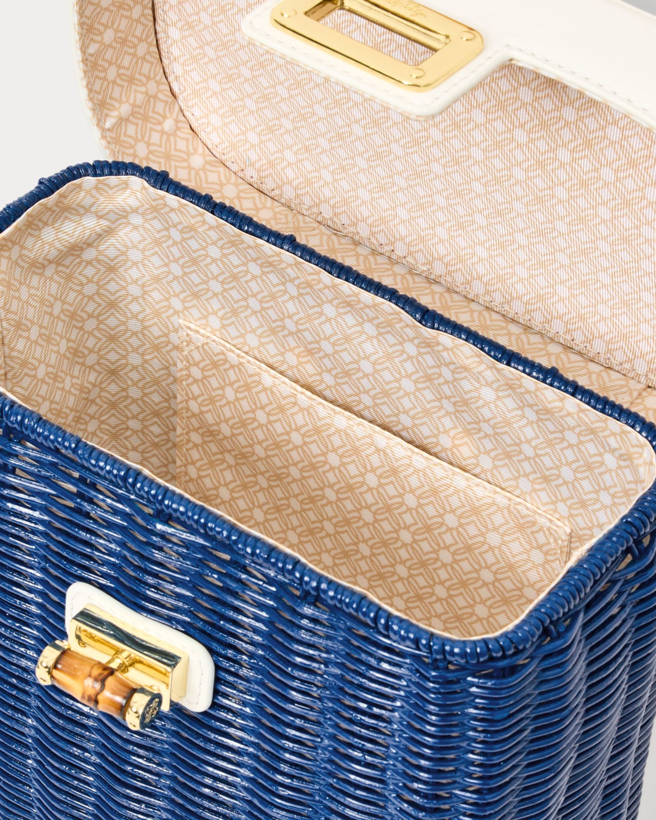 Sienna Top Handle Wicker Bag In Starlight Navy
