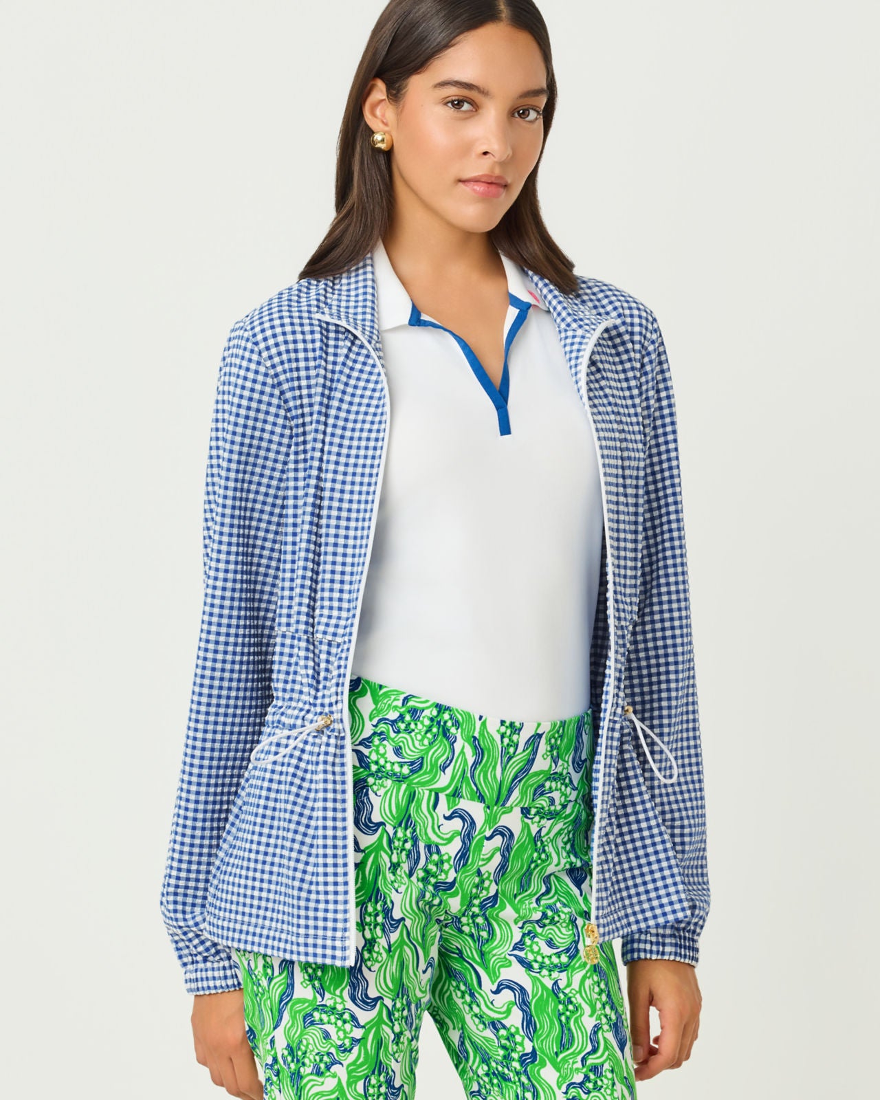 Romilly Performance Jacket UPF 50+ In Starlight Navy Mini Performance Gingham